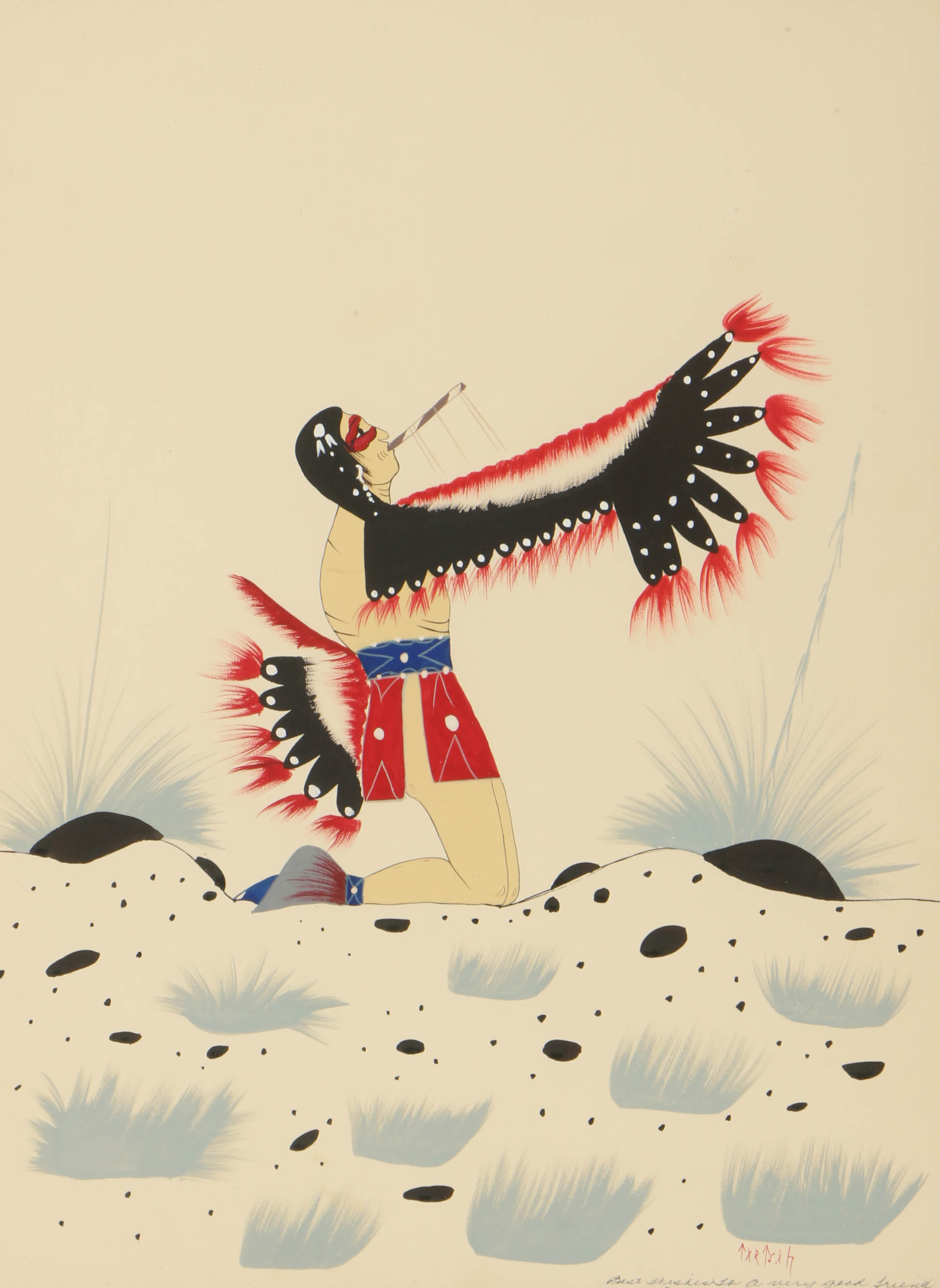 Pair of Jim Tartsah Watercolor on Paper of Native American Figurative Scenes