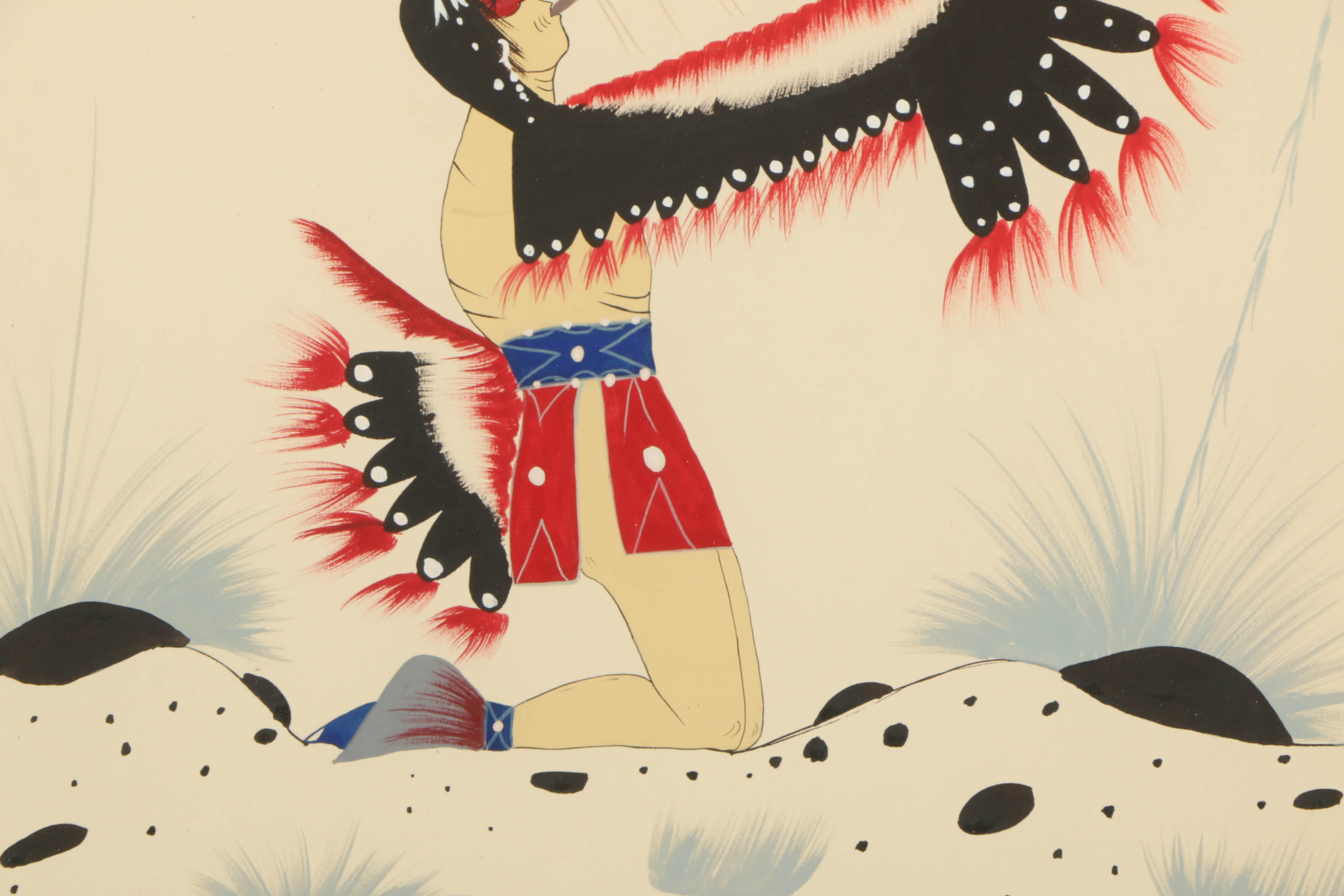 Pair of Jim Tartsah Watercolor on Paper of Native American Figurative Scenes