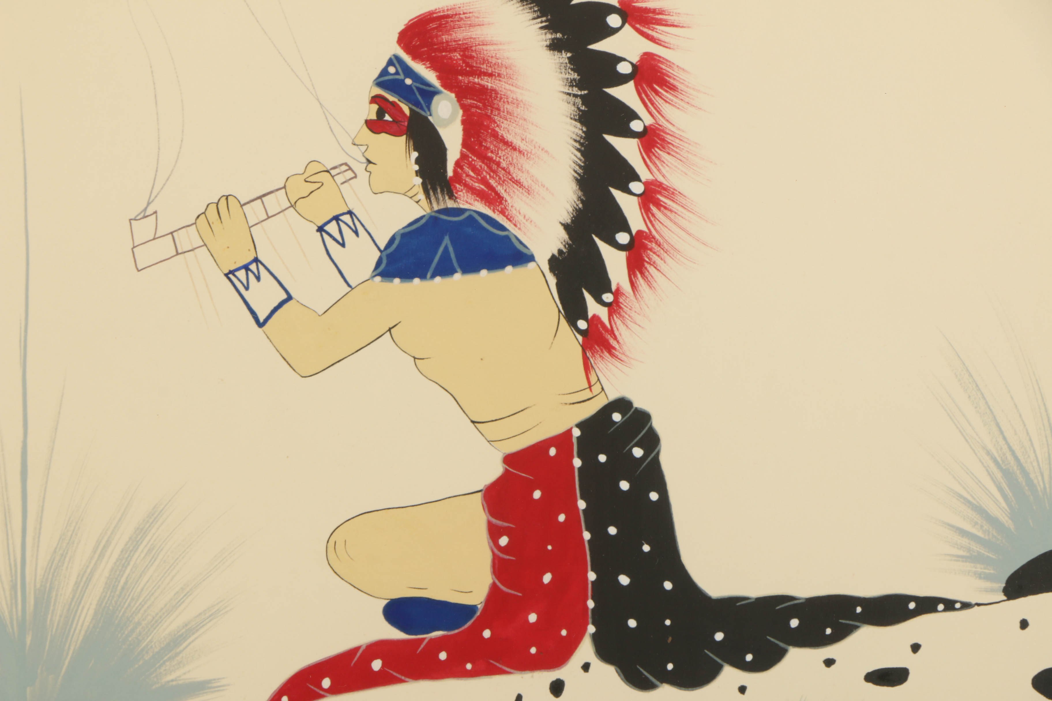 Pair of Jim Tartsah Watercolor on Paper of Native American Figurative Scenes