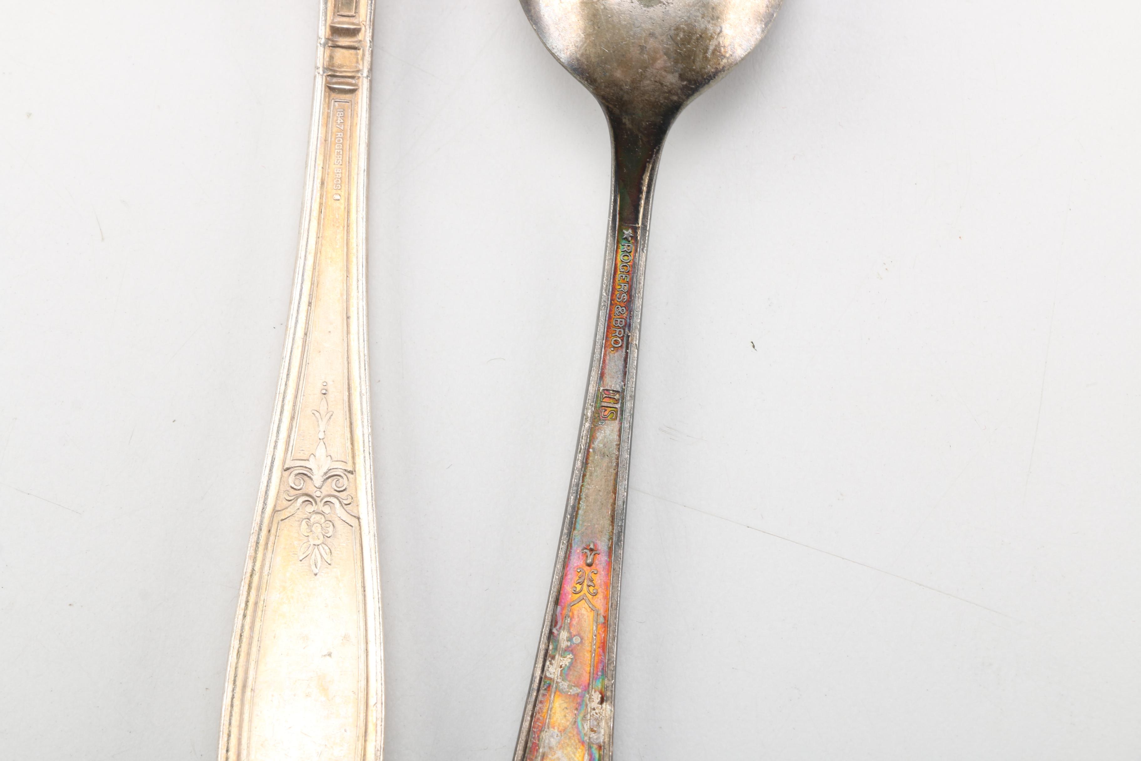 Rogers & Bros and Winfield Silver Plate Utensils and Wooden Storage Chest