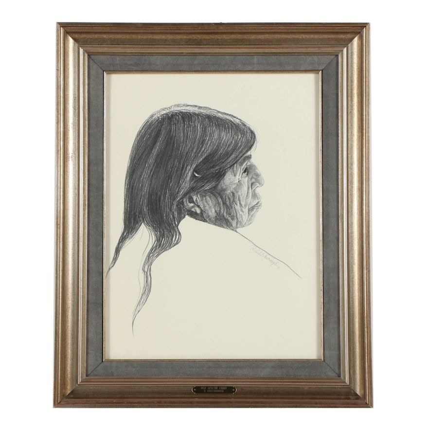 Ruth Goldsborough Charcoal Drawing on Paper "Old Apache Chief"