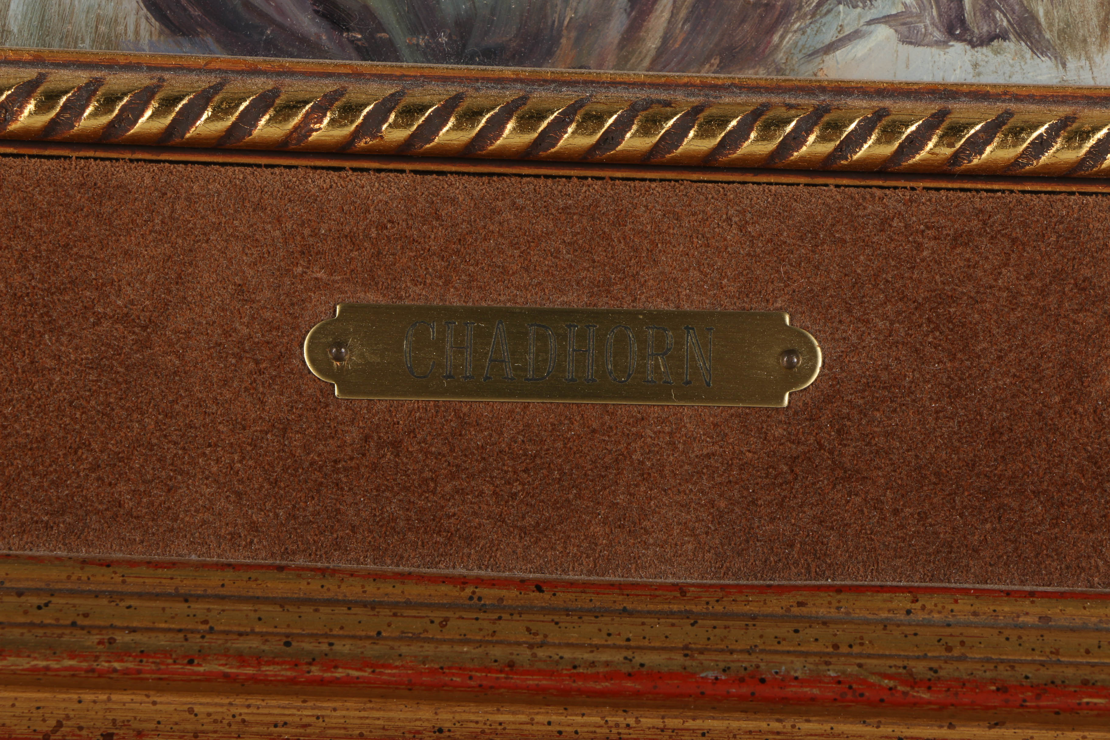 Shep Chadhorn Oil Painting on Canvas "Indian & Horse Approaching a Campfire"