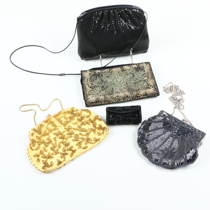 Vintage Embellished Clutch Handbags with Sequin Lip Stick Case