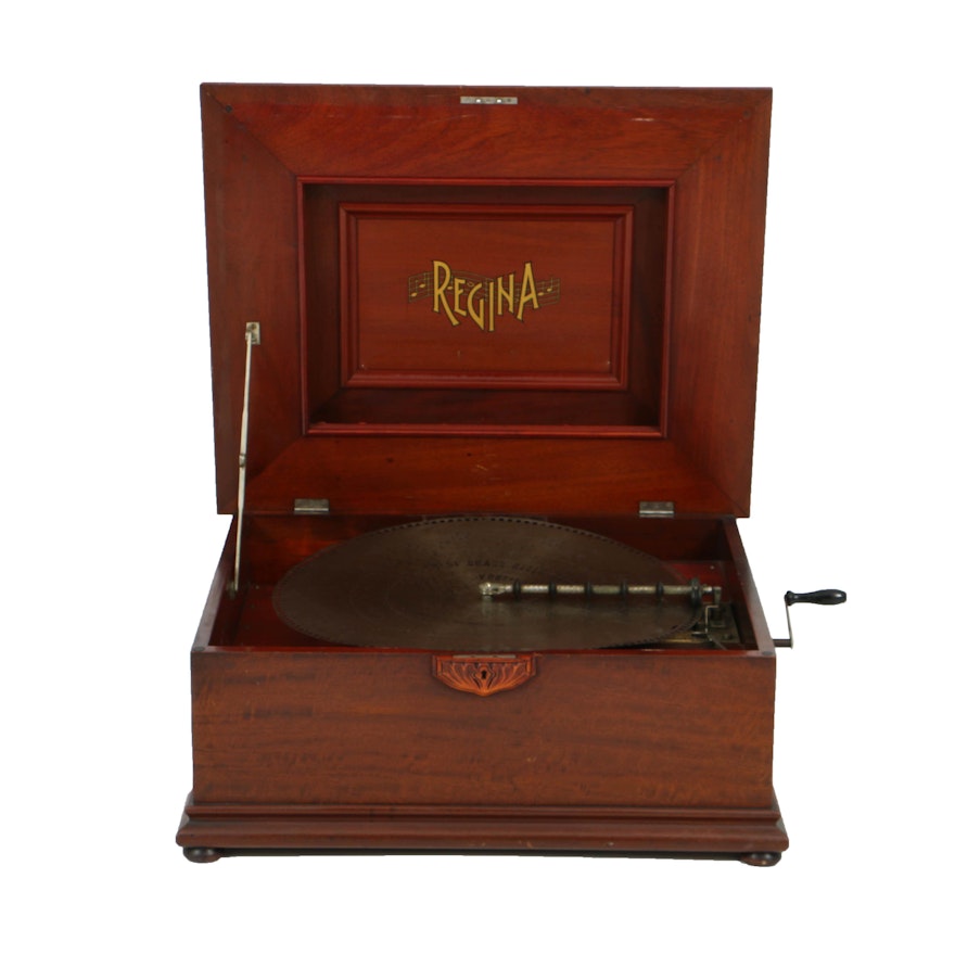 Rare 1890's Regina 20.75" Mahogany Music Player with Cupola Top and Fifty Discs