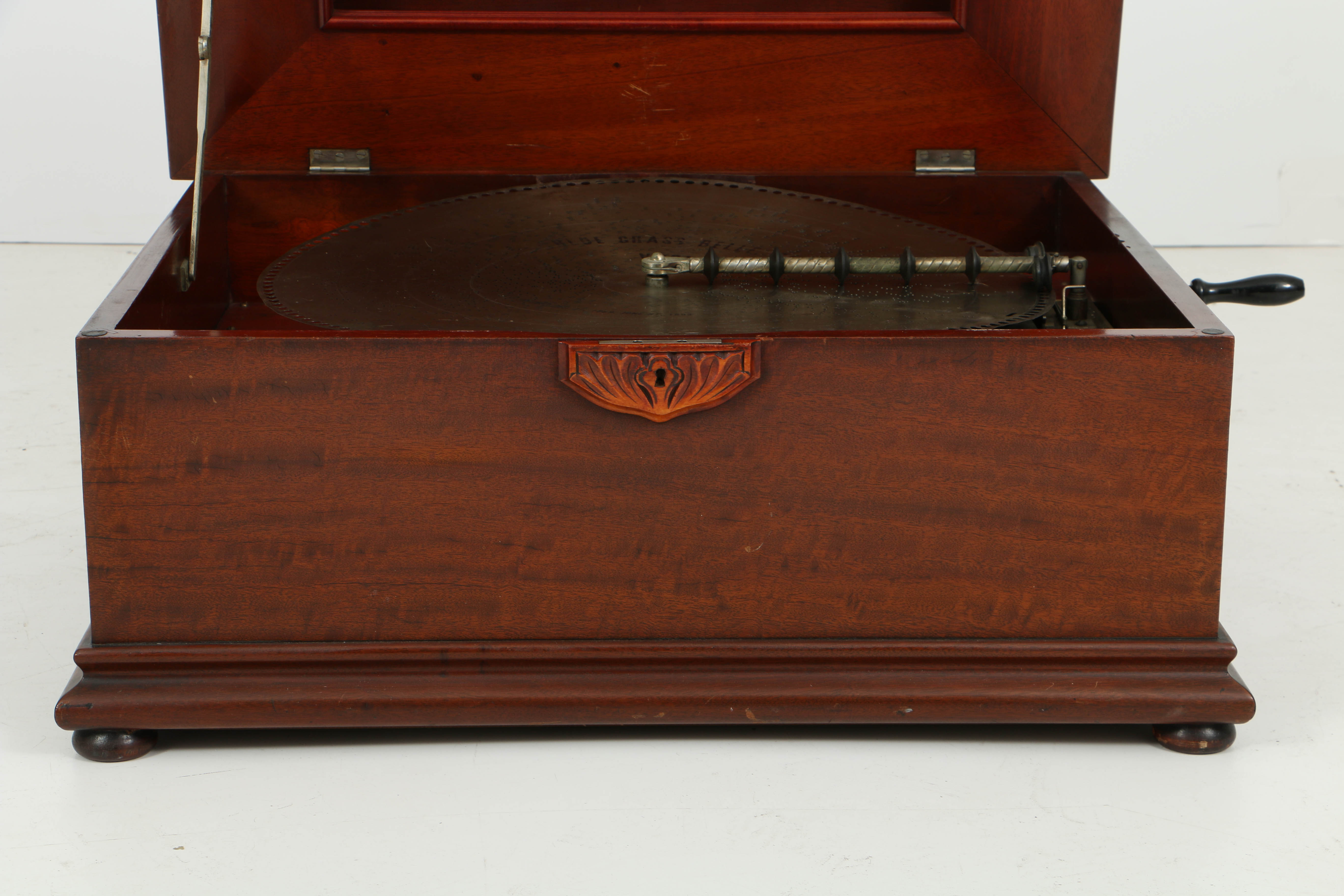 Rare 1890's Regina 20.75" Mahogany Music Player with Cupola Top and Fifty Discs