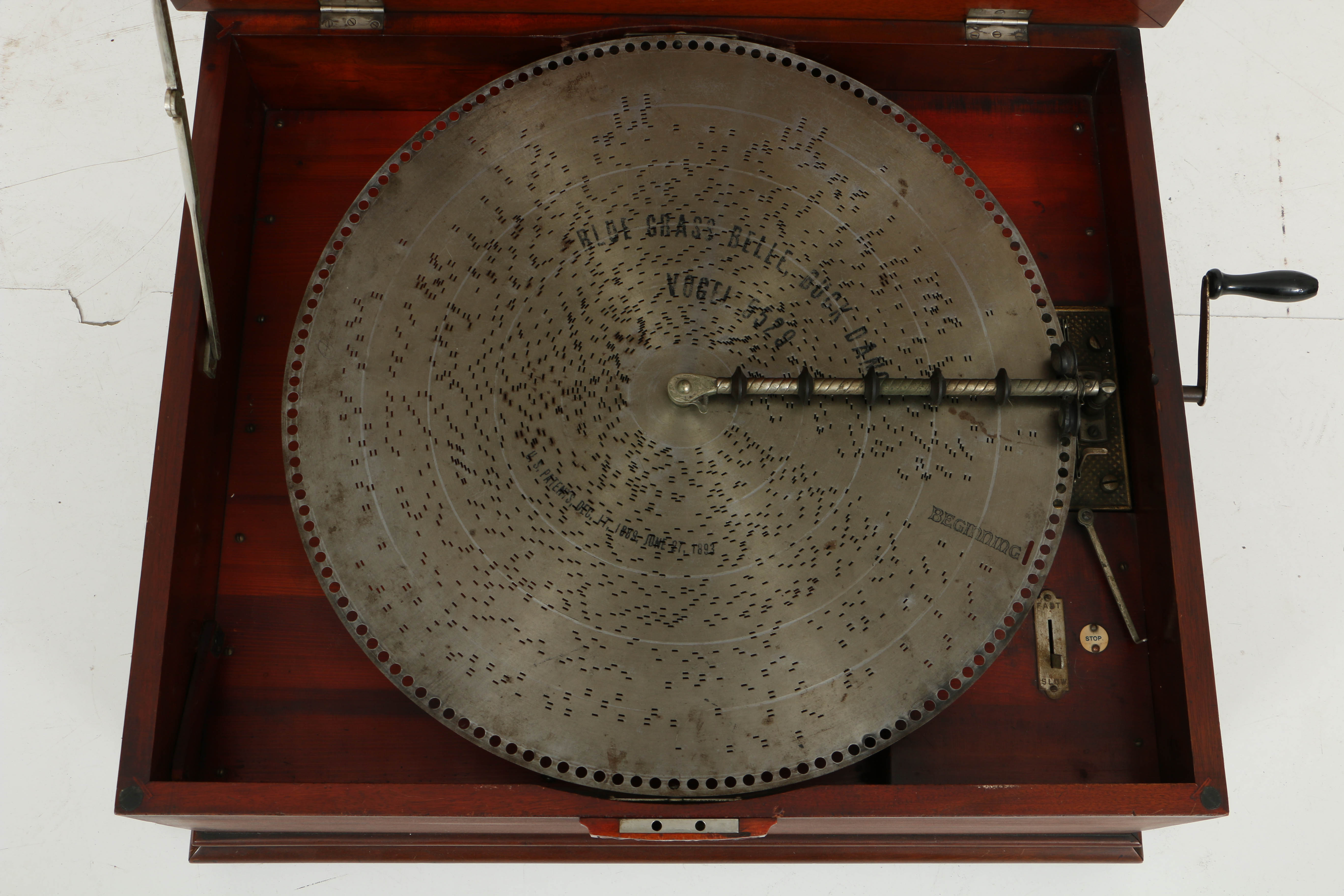 Rare 1890's Regina 20.75" Mahogany Music Player with Cupola Top and Fifty Discs