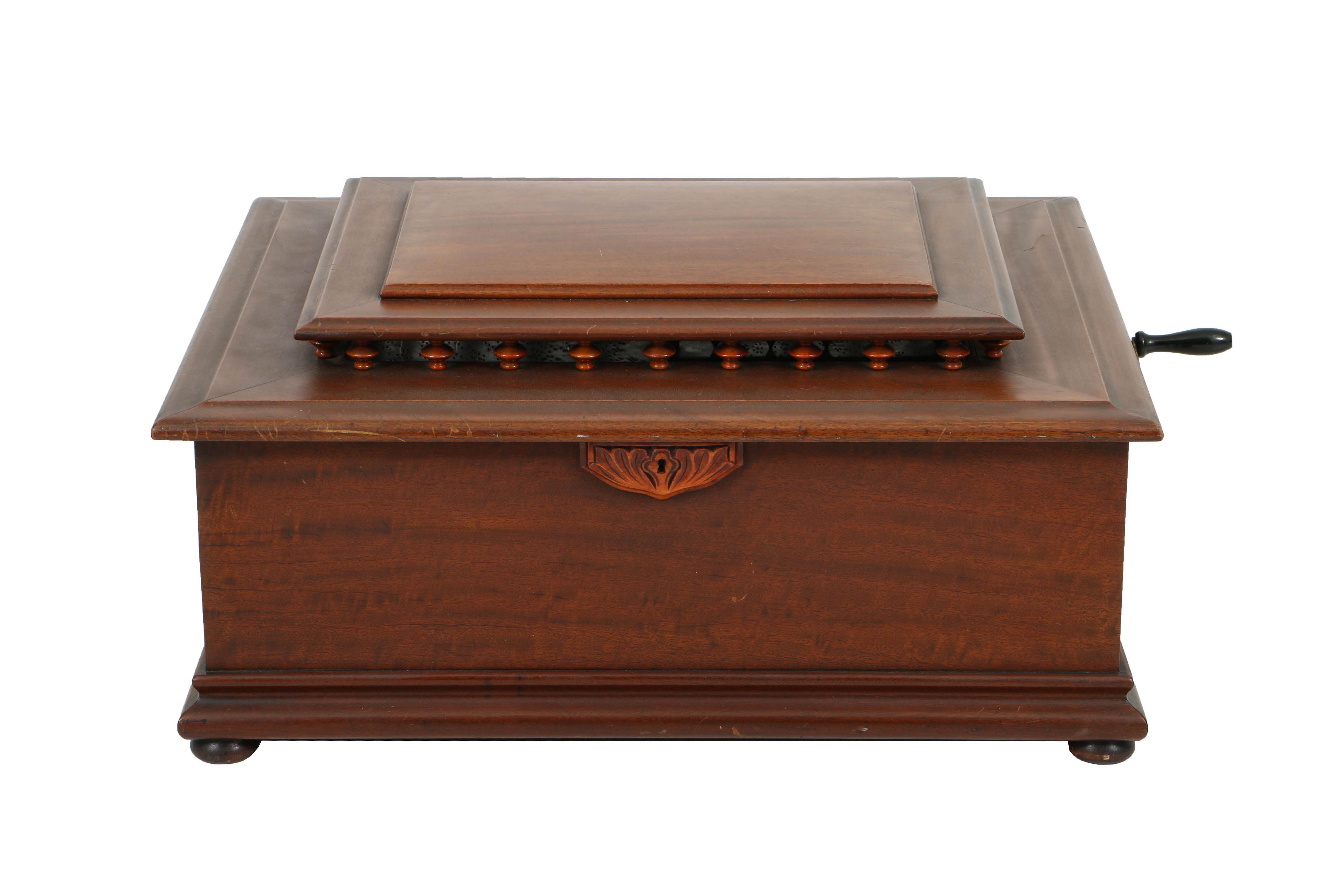 Rare 1890's Regina 20.75" Mahogany Music Player with Cupola Top and Fifty Discs