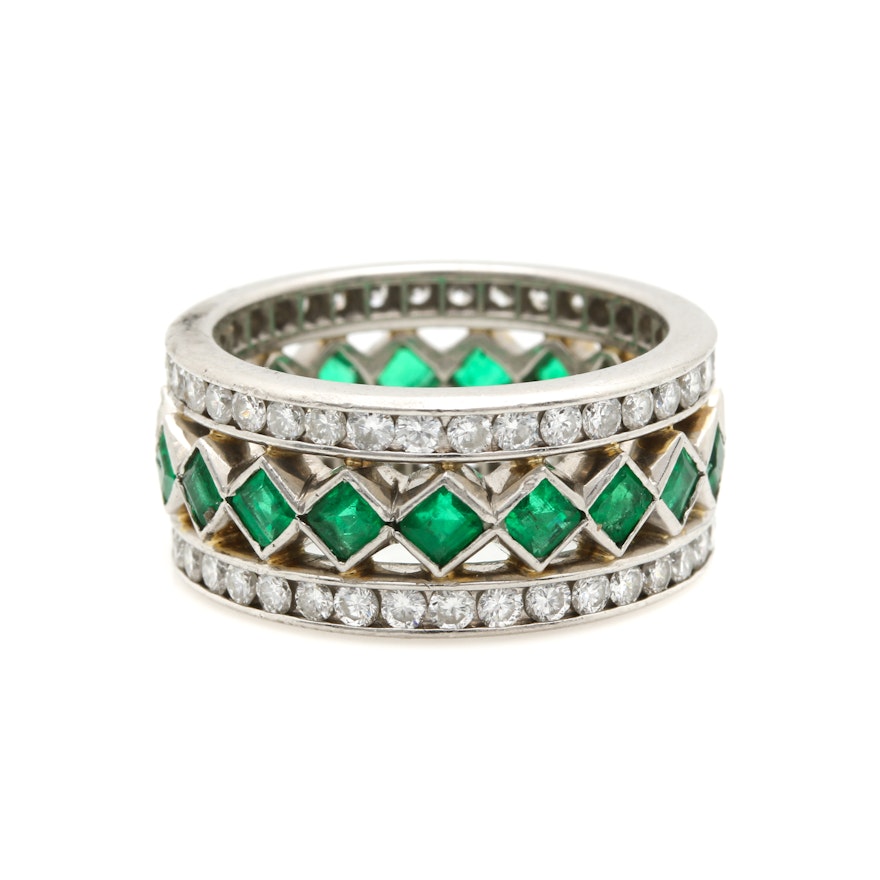 Platinum Emerald and 1.55 CTW Diamond Band