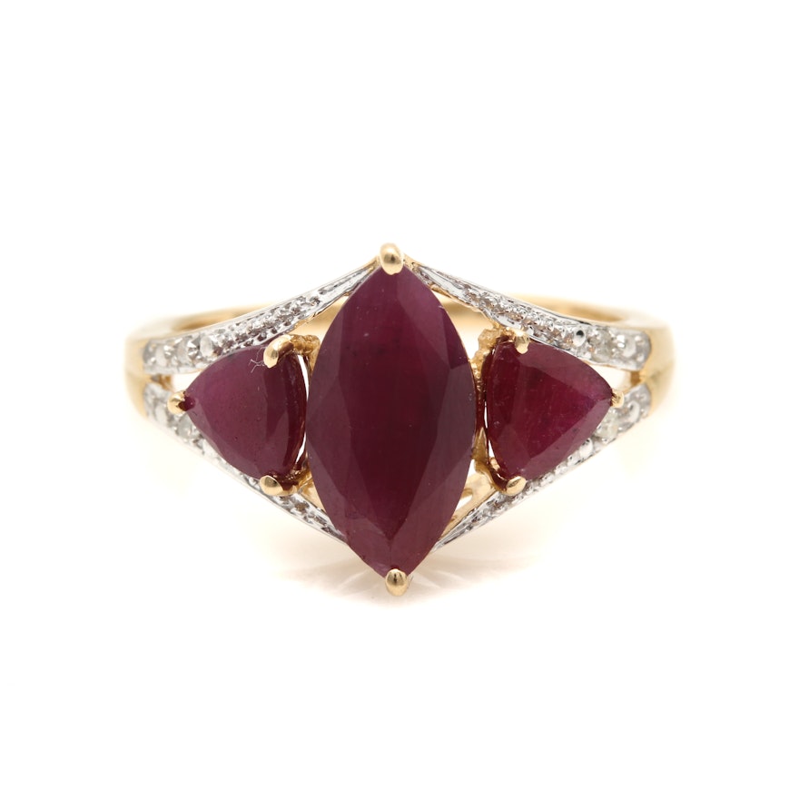 14K Yellow Gold Ruby and Diamond Ring