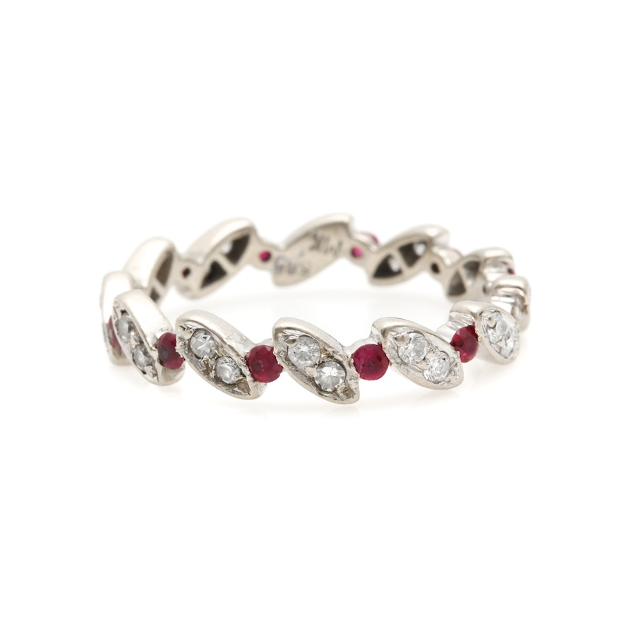 14K White Gold Diamond and Ruby Ring