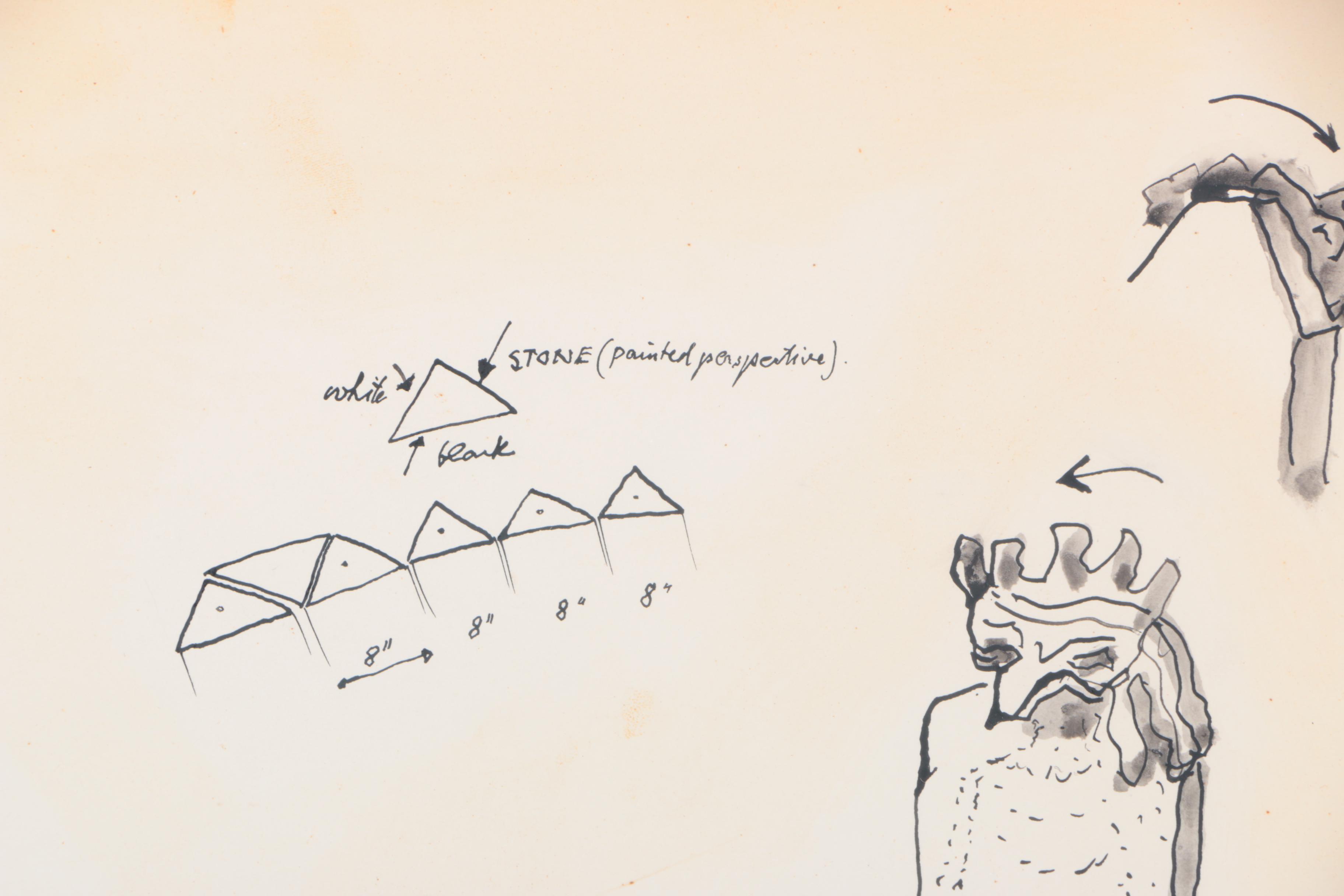 Frederick J. Kiesler Ink Sketches of Set Designs for Pirandello's "Henry IV"