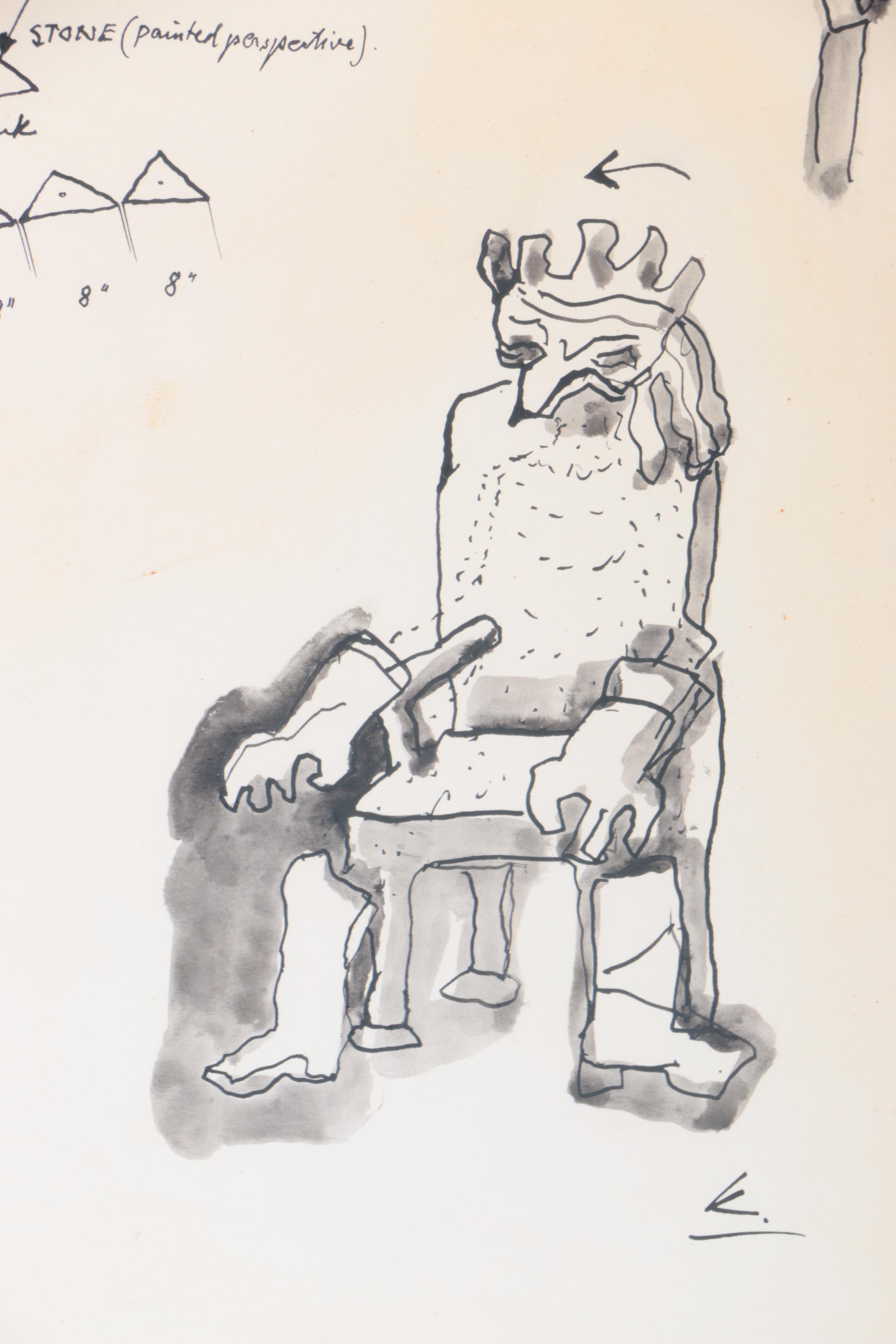 Frederick J. Kiesler Ink Sketches of Set Designs for Pirandello's "Henry IV"