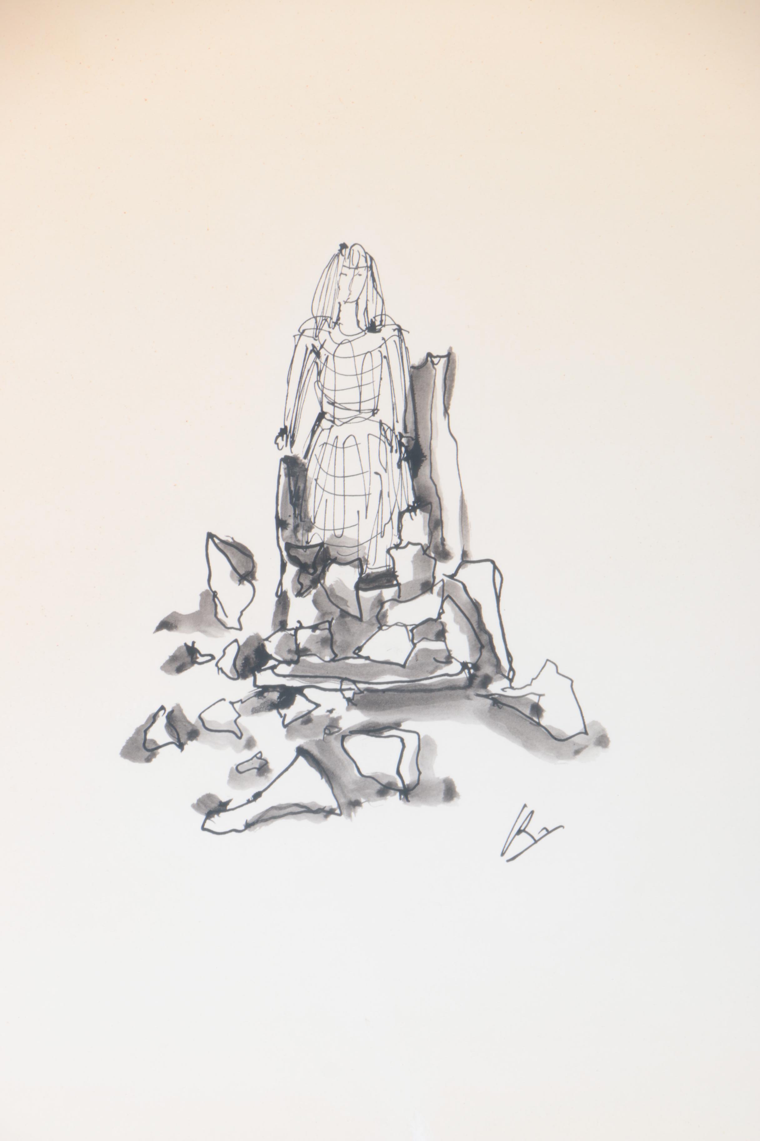 Frederick J. Kiesler Ink Sketches of Set Designs for Pirandello's "Henry IV"