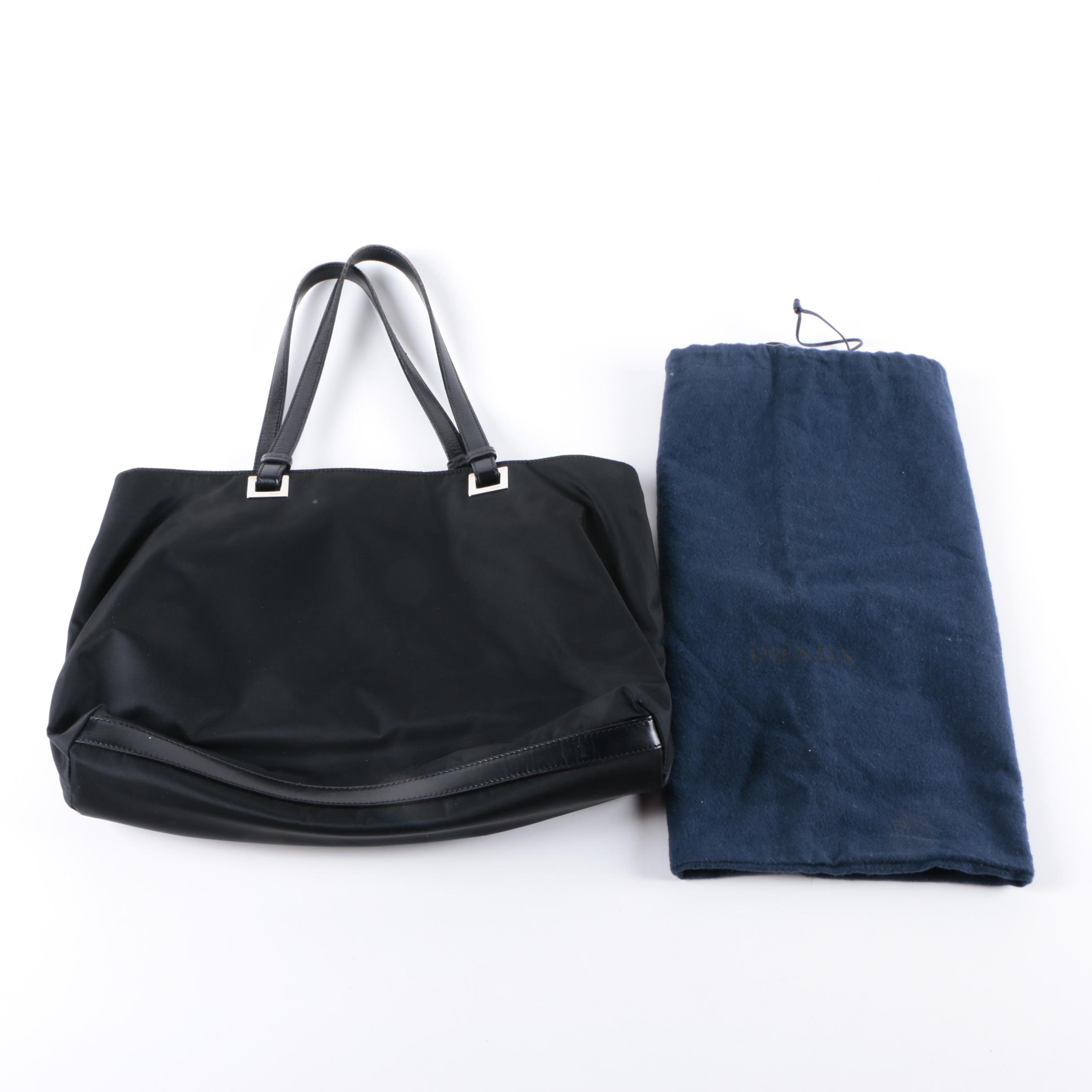 Prada Black Nylon and Leather Tote Bag