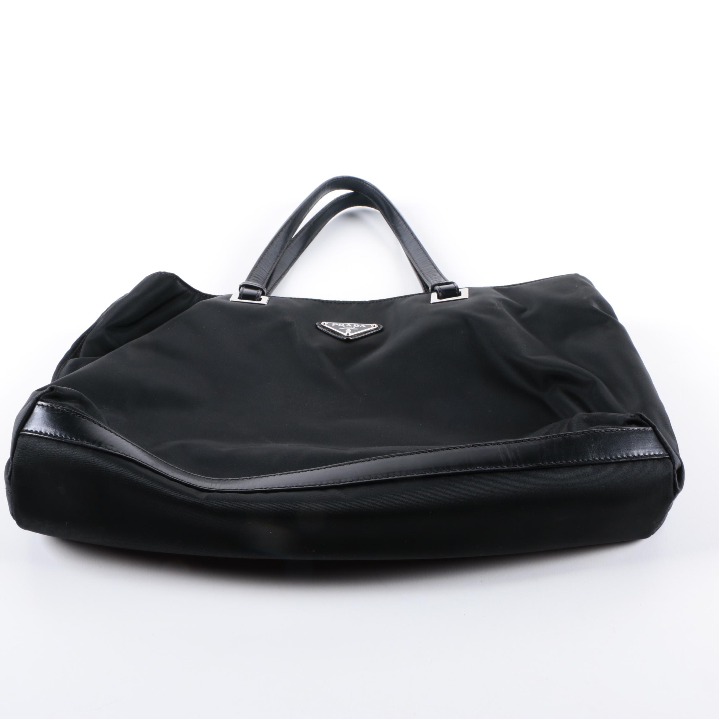 Prada Black Nylon and Leather Tote Bag