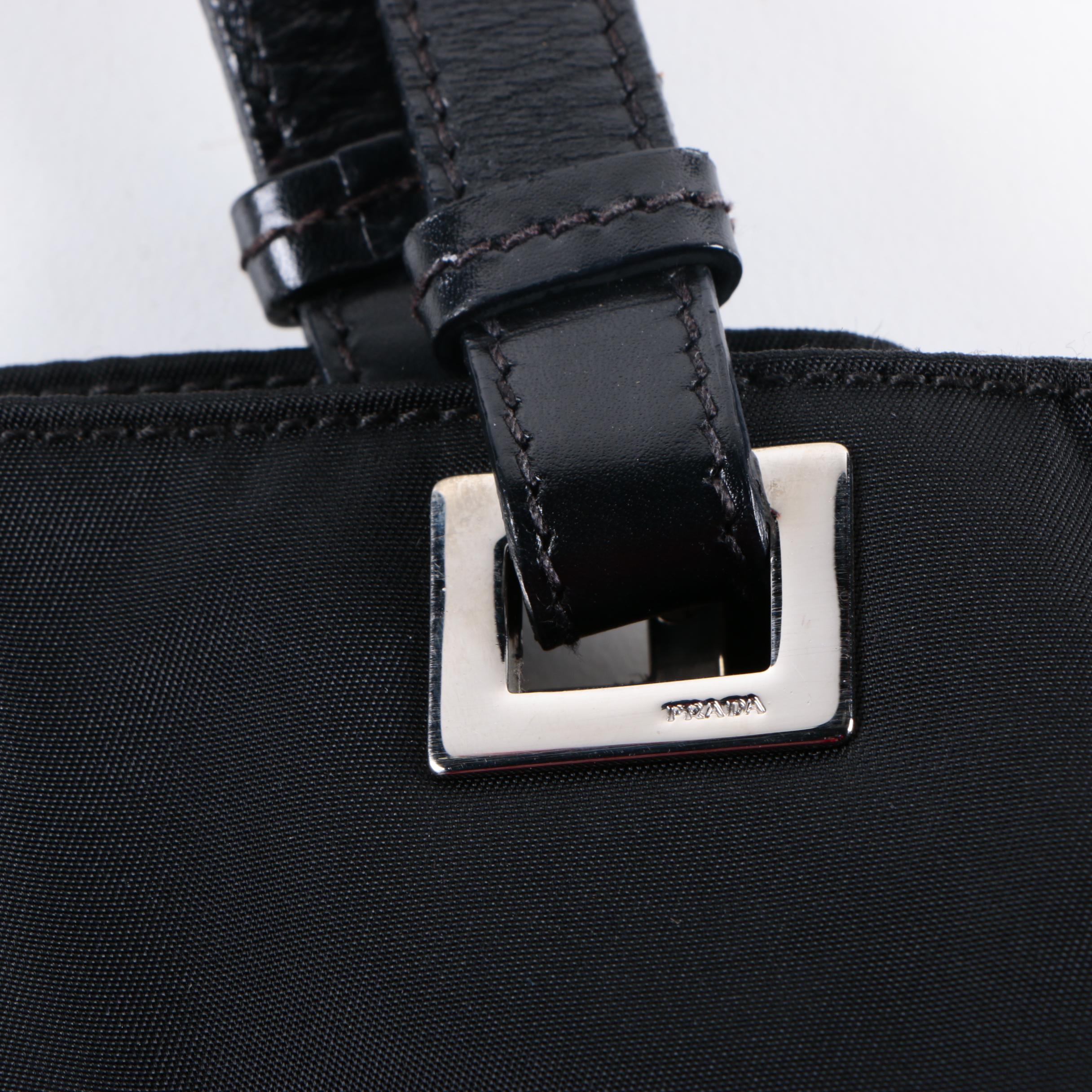 Prada Black Nylon and Leather Tote Bag