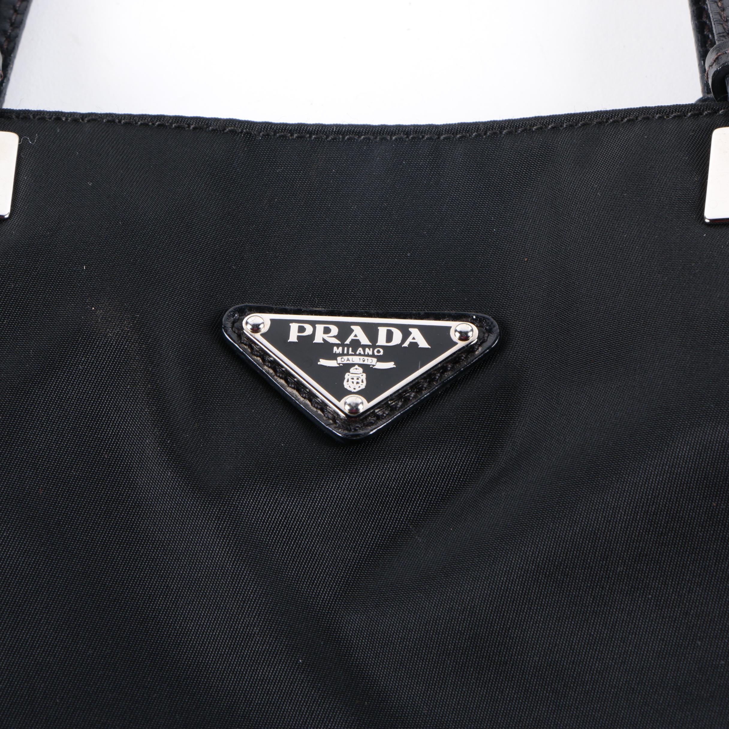 Prada Black Nylon and Leather Tote Bag