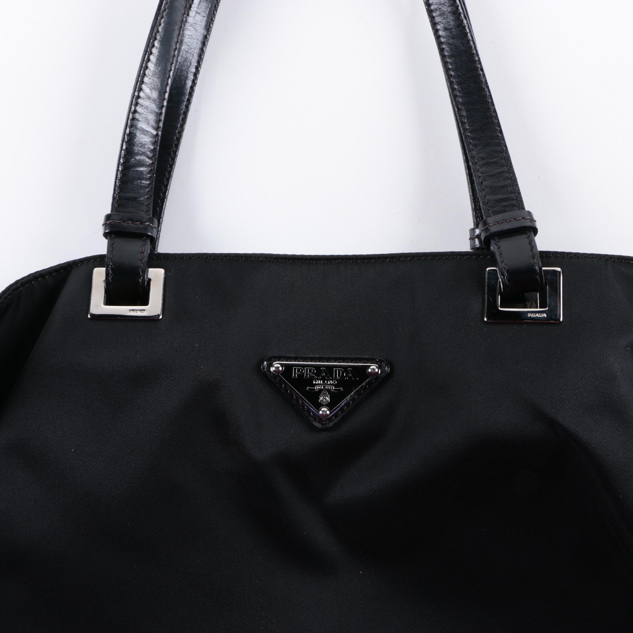Prada Black Nylon and Leather Tote Bag