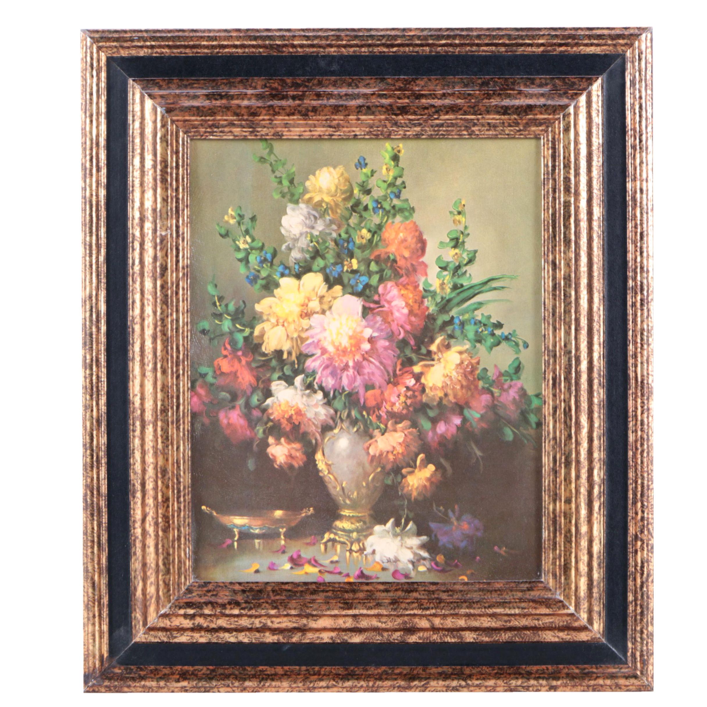 Vintage Turner Wall Accessory Offset Lithograph of a Floral Still Life