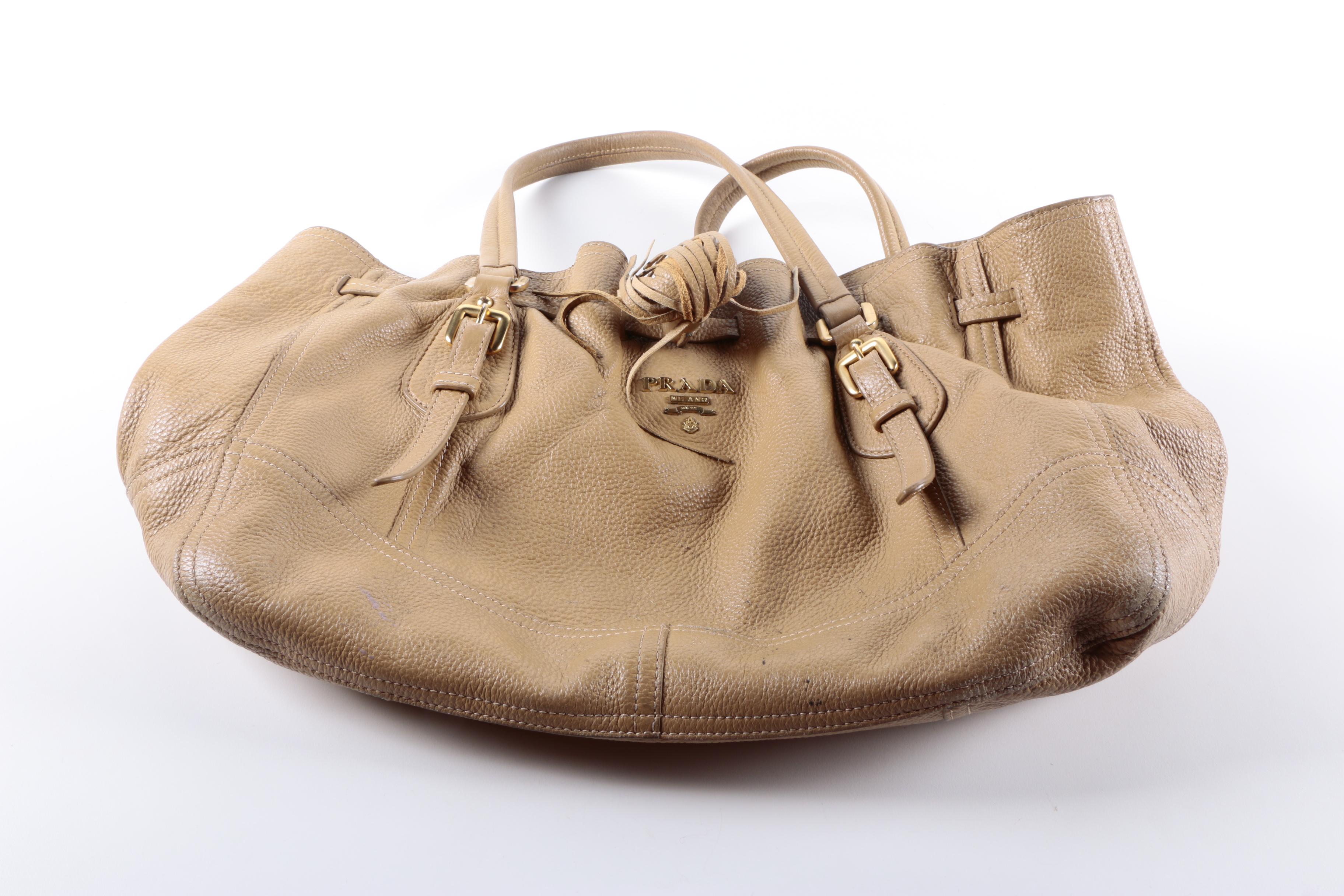 Prada Cervo Antik Deerskin Leather Drawstring Tote Bag