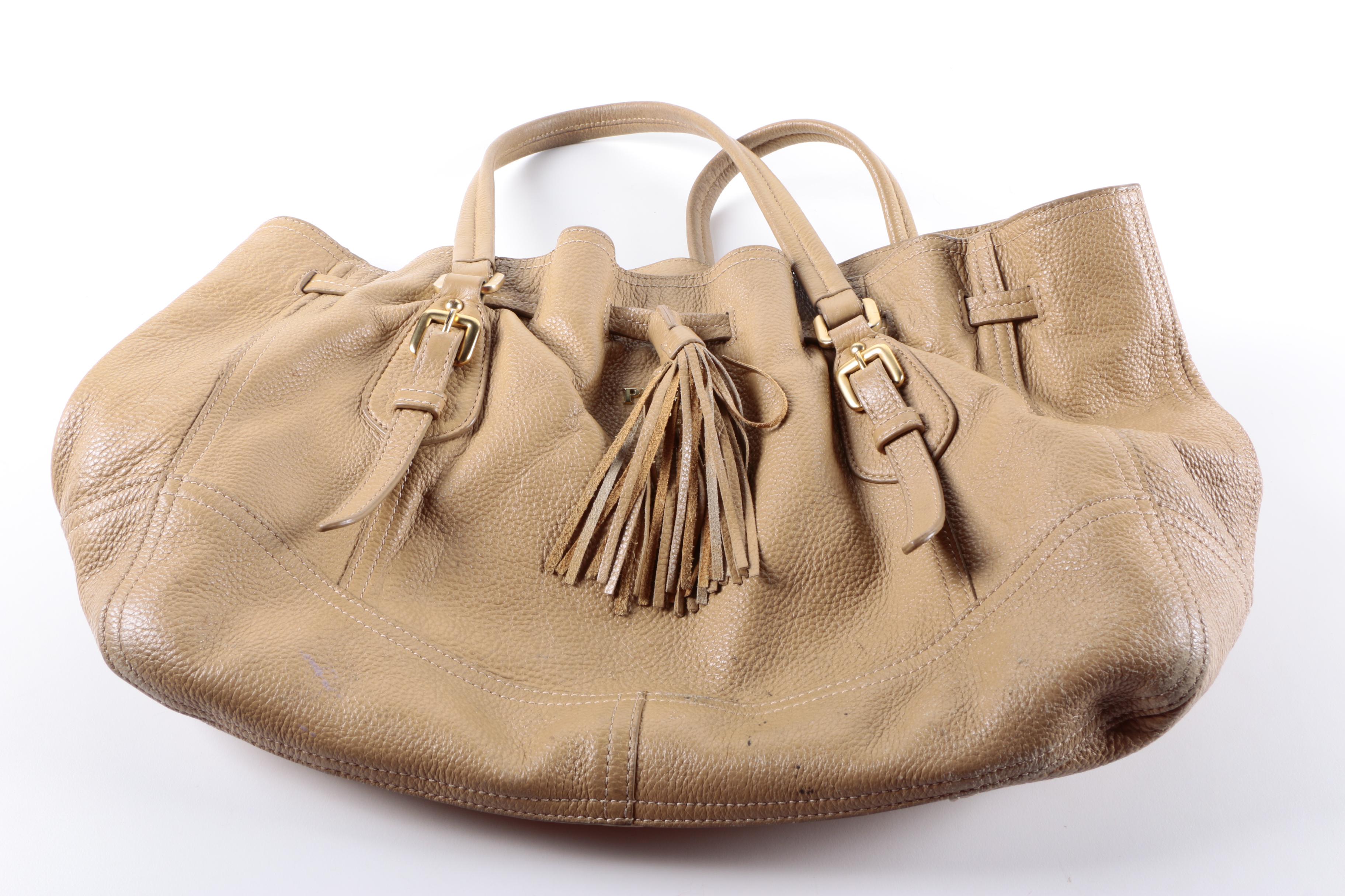 Prada Cervo Antik Deerskin Leather Drawstring Tote Bag