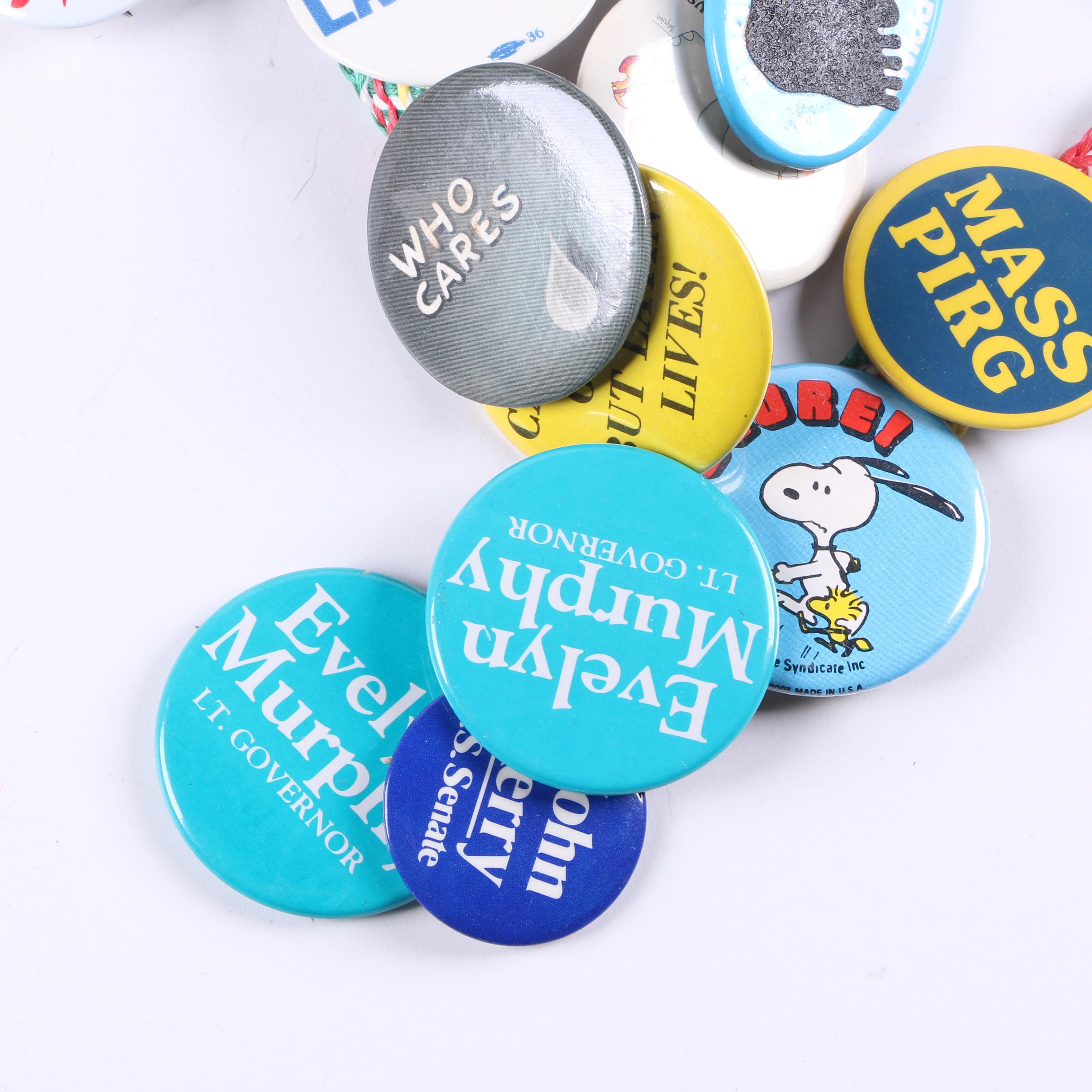 Vintage Pinback Buttons Including Political, Disney, Miller Brewing And More