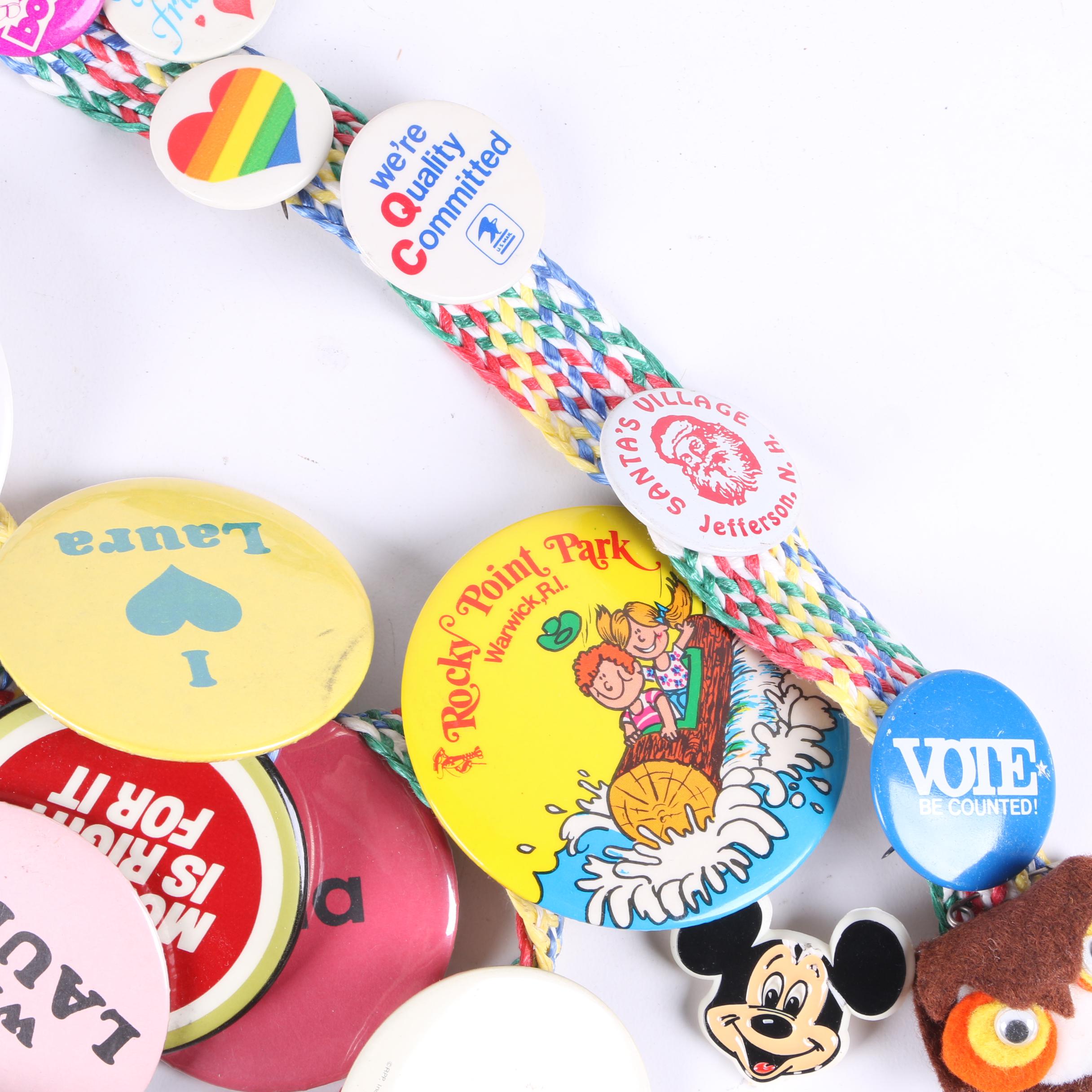 Vintage Pinback Buttons Including Political, Disney, Miller Brewing And More