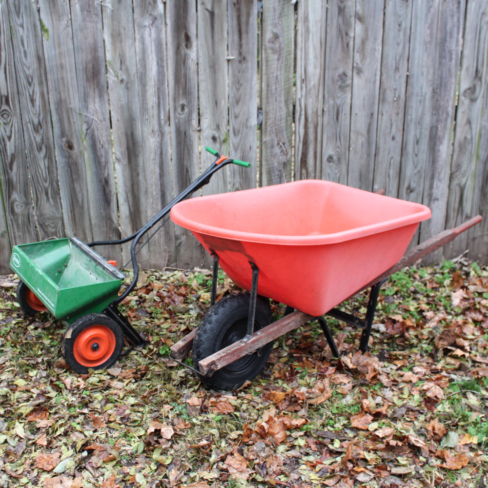 Scotts Spreader and Wheelbarrow