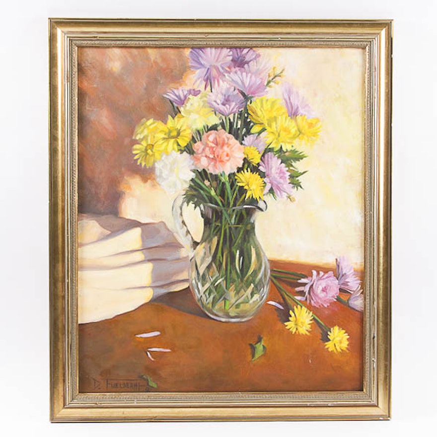 D. Fuelberht Floral Still Life Oil Painting on Canvas