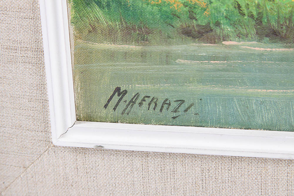 M. Afrazi Oil Painting of a Straw-Roofed House