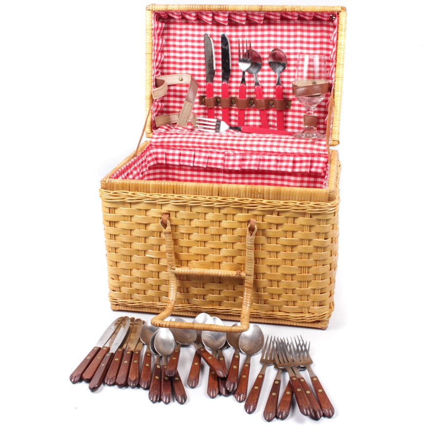 Woven Picnic Basket and Accessories