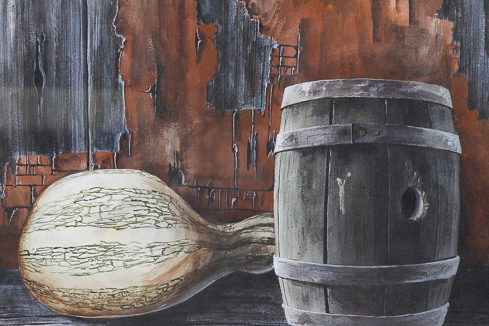 C.G. Blaylock Watercolor Painting of a Gourd and Barrel