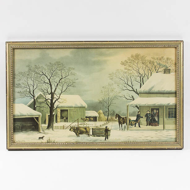 Currier & Ives Lithograph "Home To Thanksgiving" After George Henry Durrie