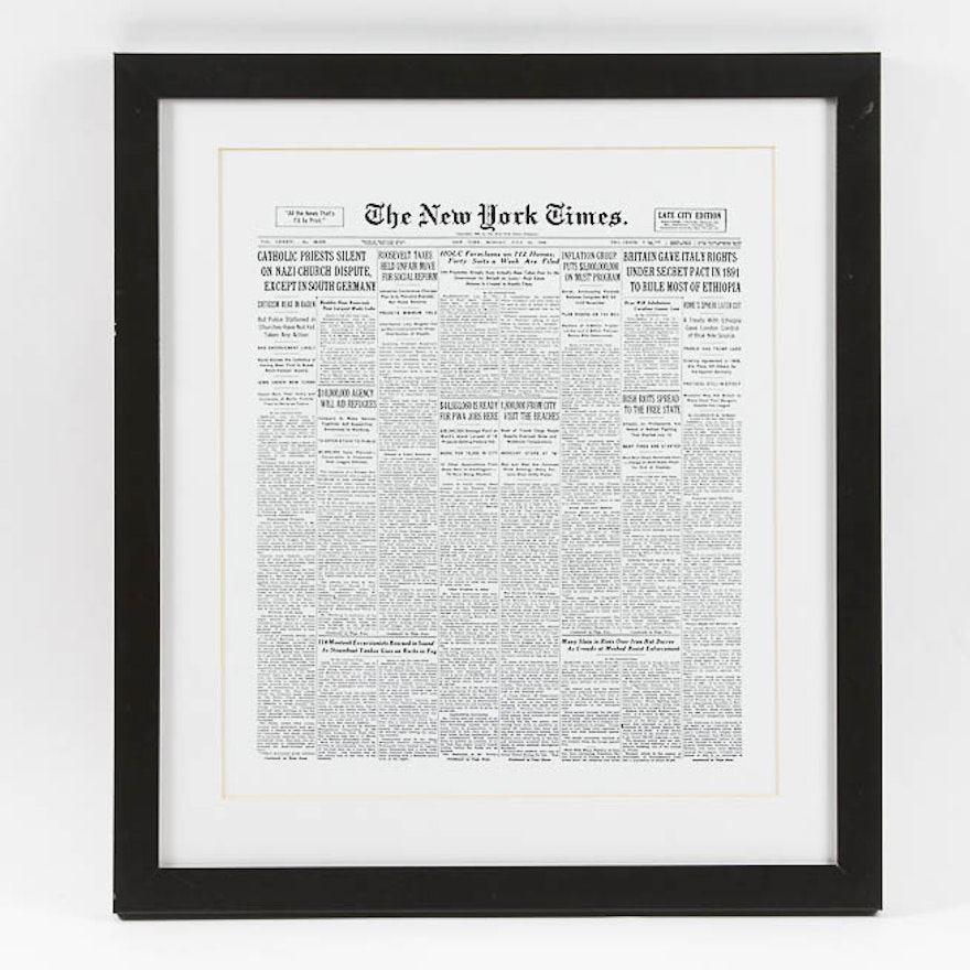 Facsimile of July 22,1935 "The New York Times" Front Page