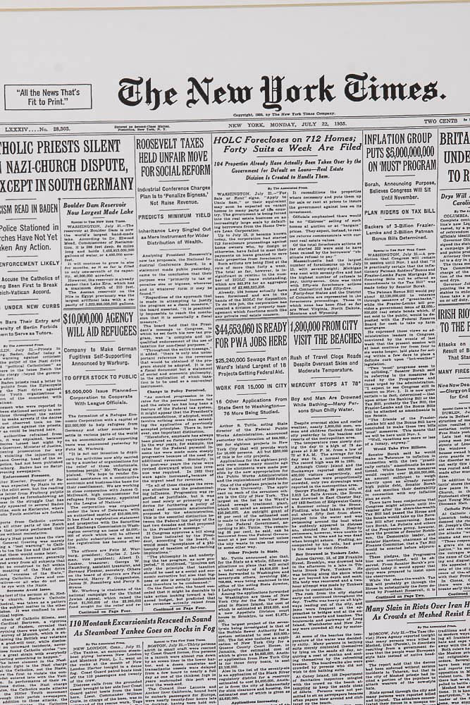Facsimile of July 22,1935 "The New York Times" Front Page
