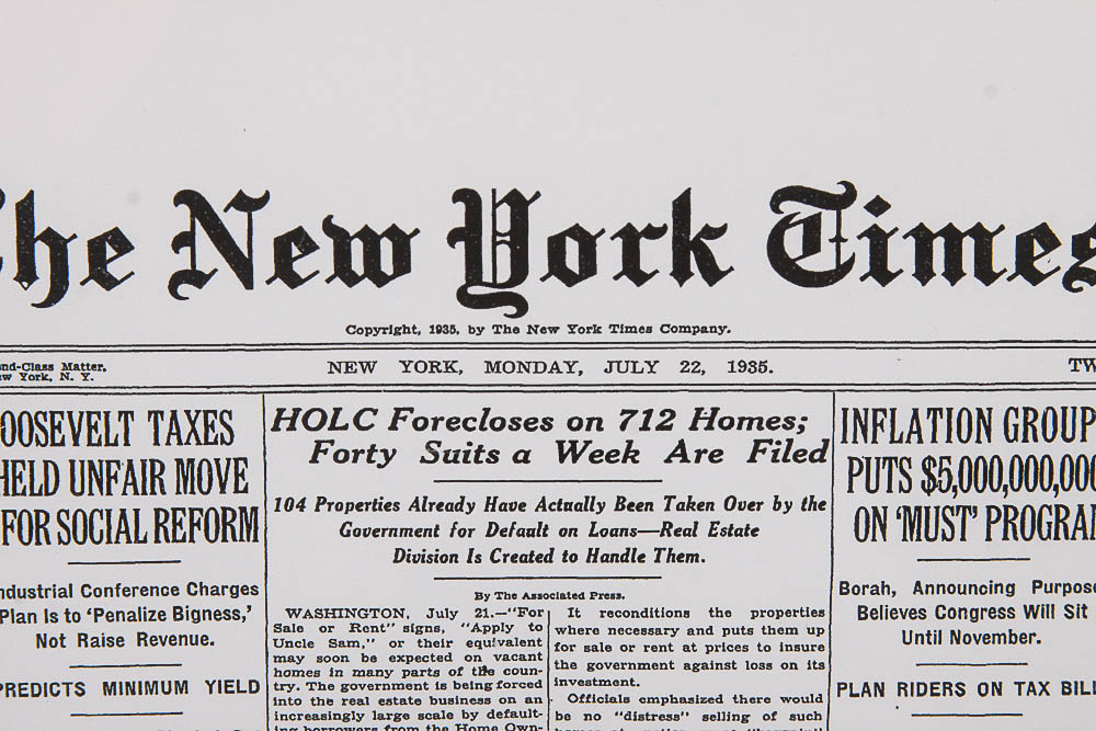 Facsimile of July 22,1935 "The New York Times" Front Page