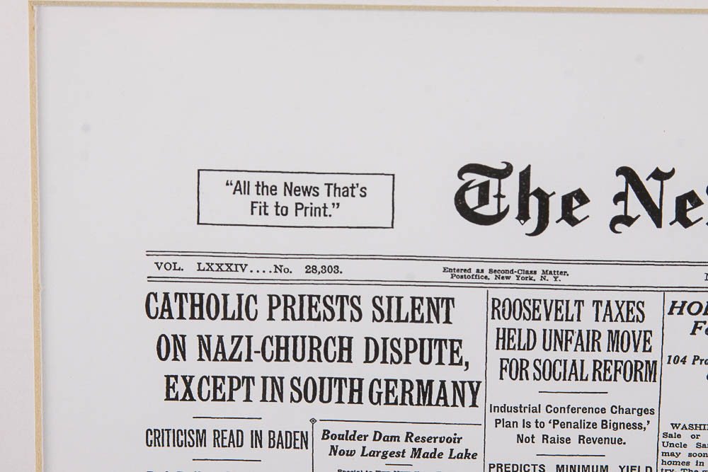 Facsimile of July 22,1935 "The New York Times" Front Page