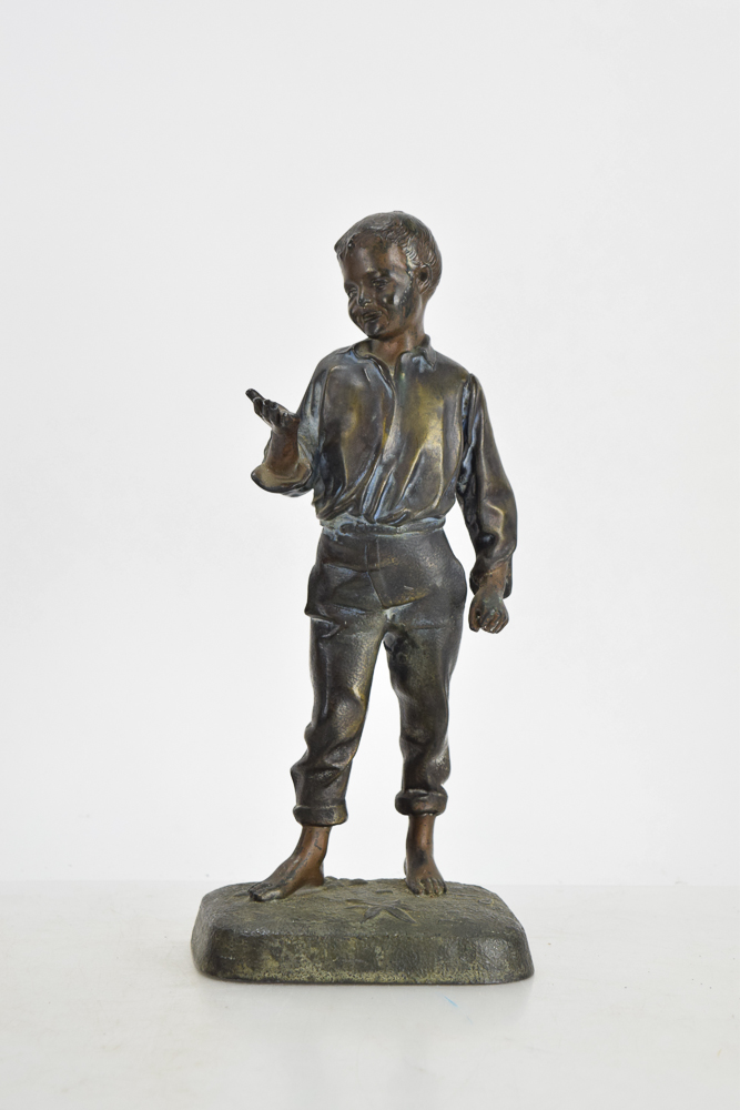 Circa 1920's Brass-Tone Sculpture of Boy