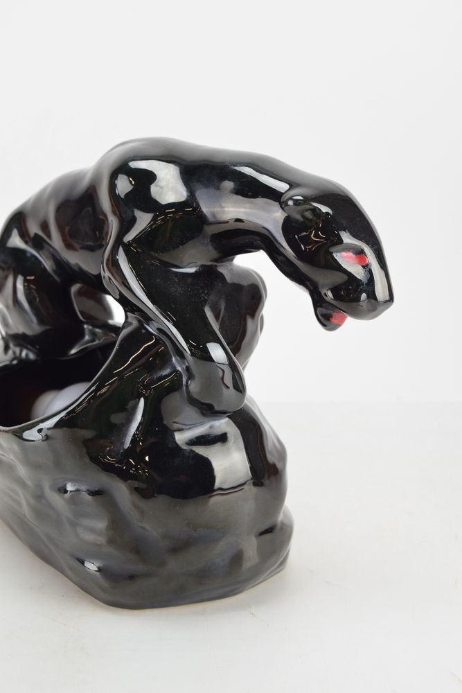 Vintage Mid-Century Ceramic Black Panther Television Lamp