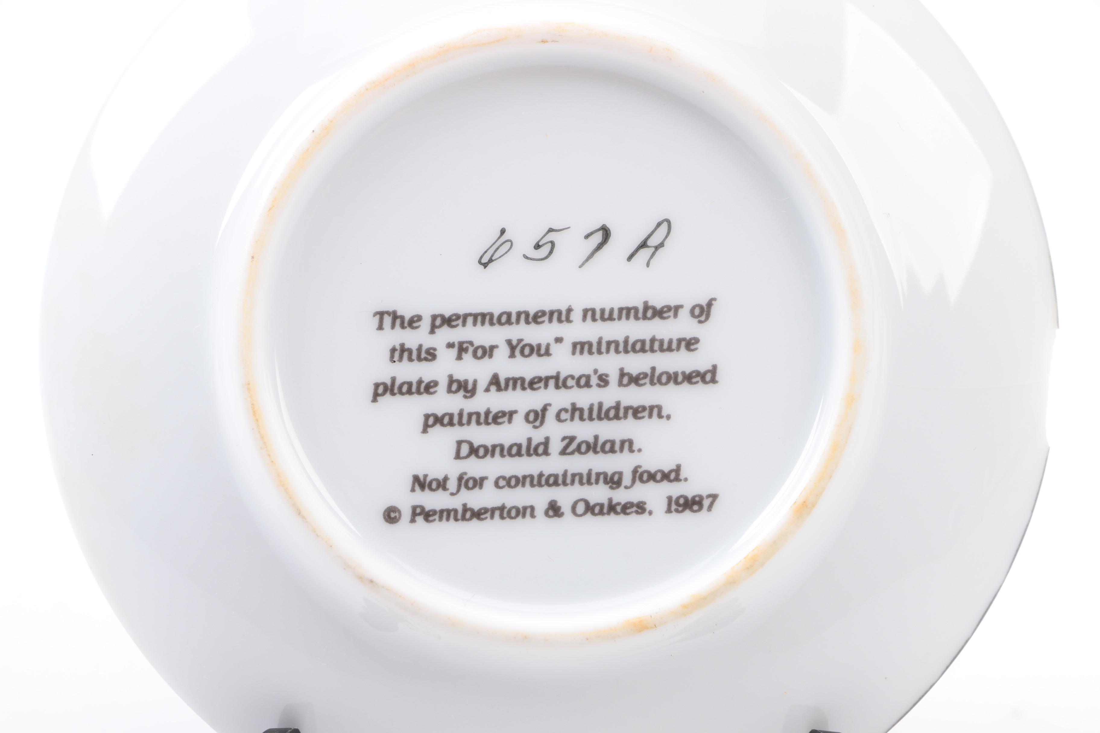 Pemberton & Oaks Miniature Plates Featuring Donald Zolan's Child Motif Artworks