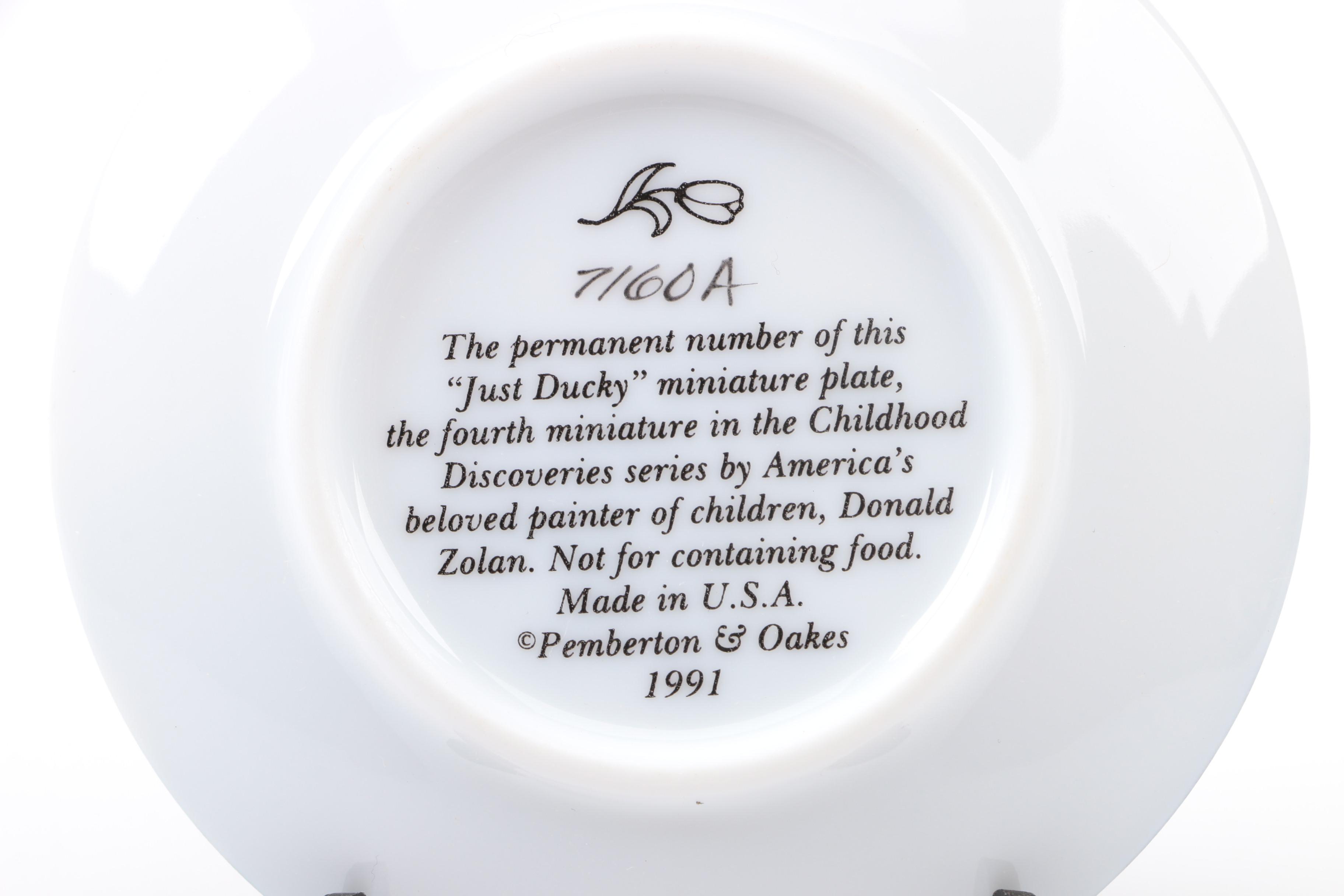 Pemberton & Oaks Miniature Plates Featuring Donald Zolan's Child Motif Artworks