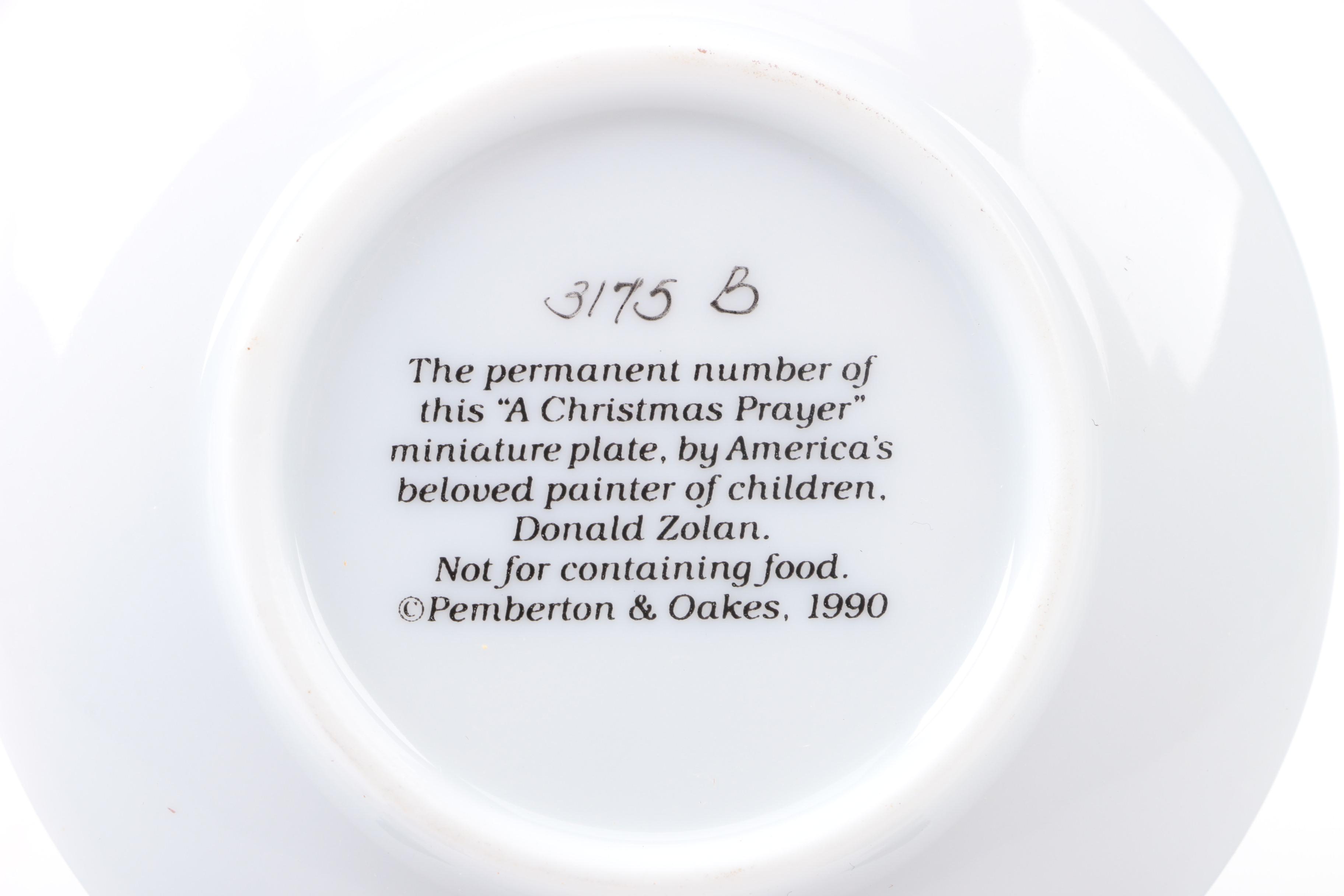 Pemberton & Oaks Miniature Plates Featuring Donald Zolan's Child Motif Artworks