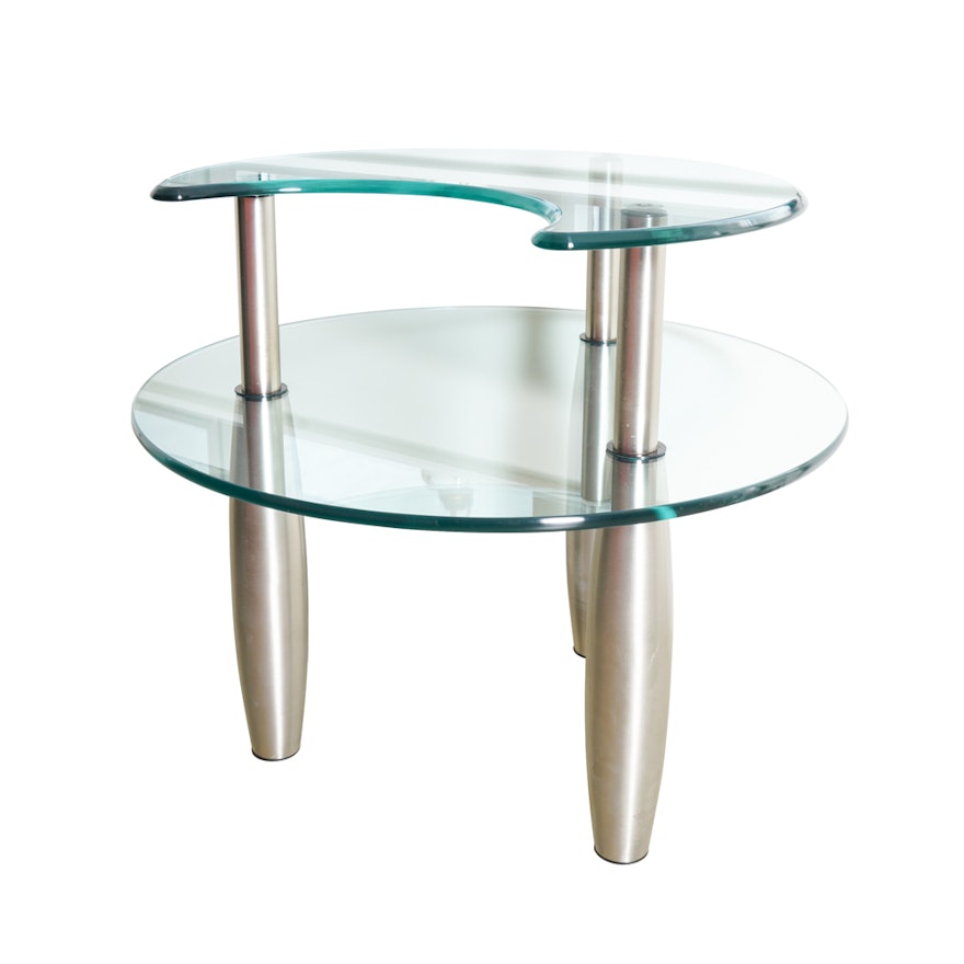 Contemporary Modernist Two-Tiered Glass Coffee Table