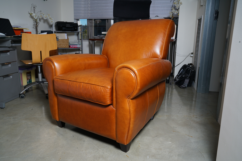 Russet Colored Leather Lounge Chair and Ottoman