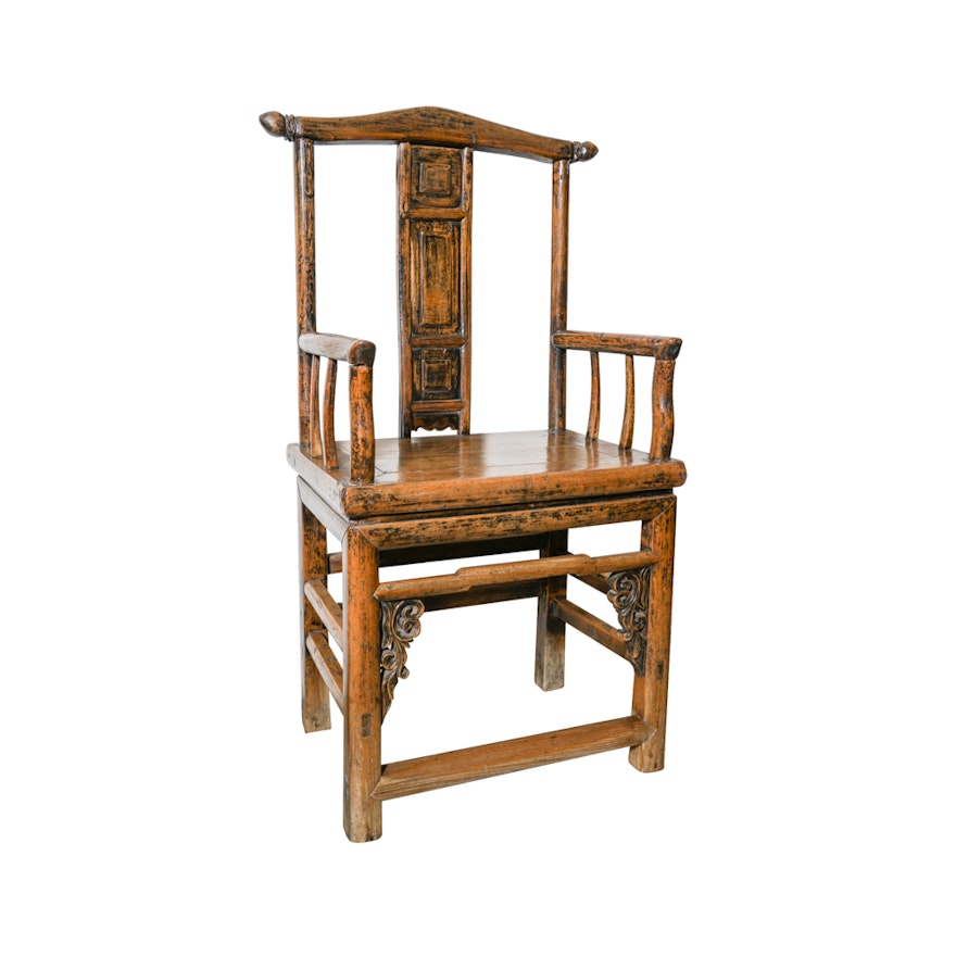 Antique Chinese Yoke-Back Elm Arm Chair