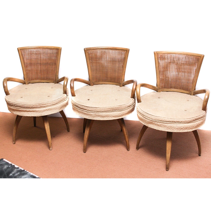 Mid Century Modern Cane Back Swivel Chairs