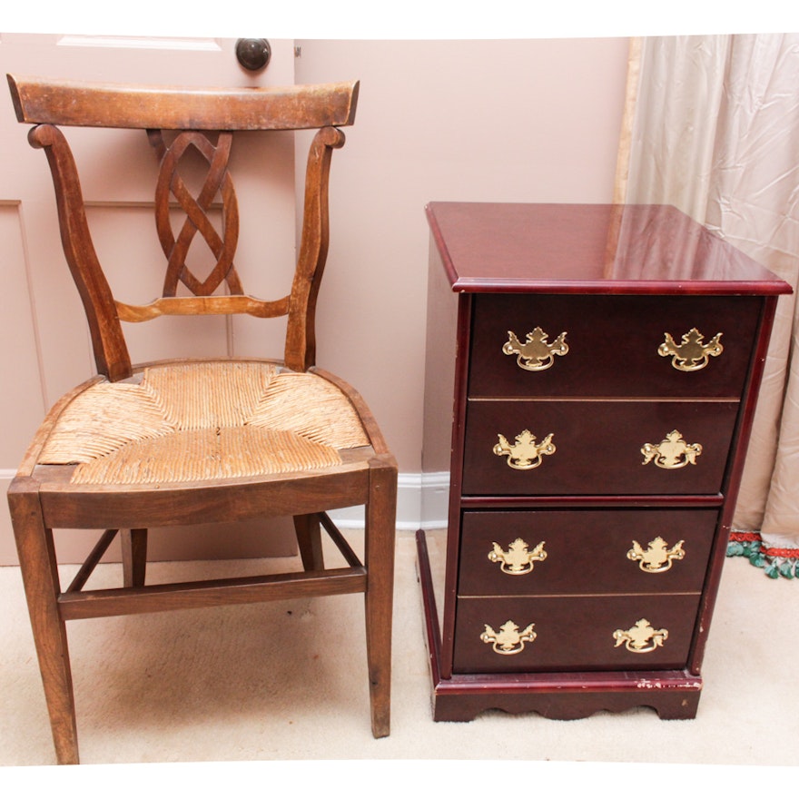 Vintage Wooden Filing Cabinet and Side Chair