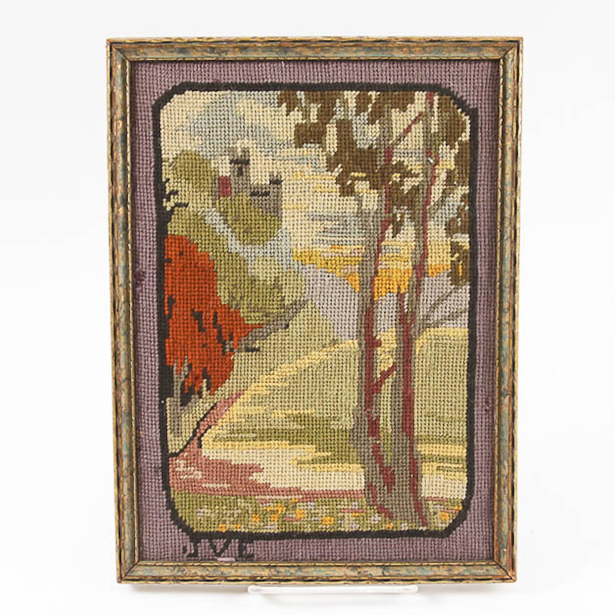 Vintage Framed Needlepoint Tapestry by Josephine V. Ekoes