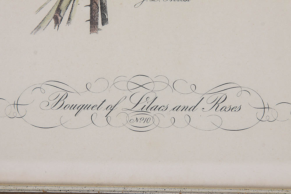 Reproduction Framed Print "Bouquet of Lilacs and Roses" after J.L Prévost