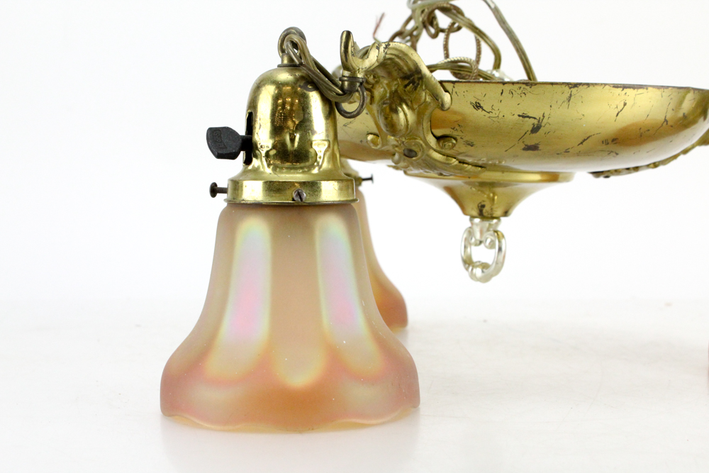 Vintage Chandelier with Carnival Glass Shades